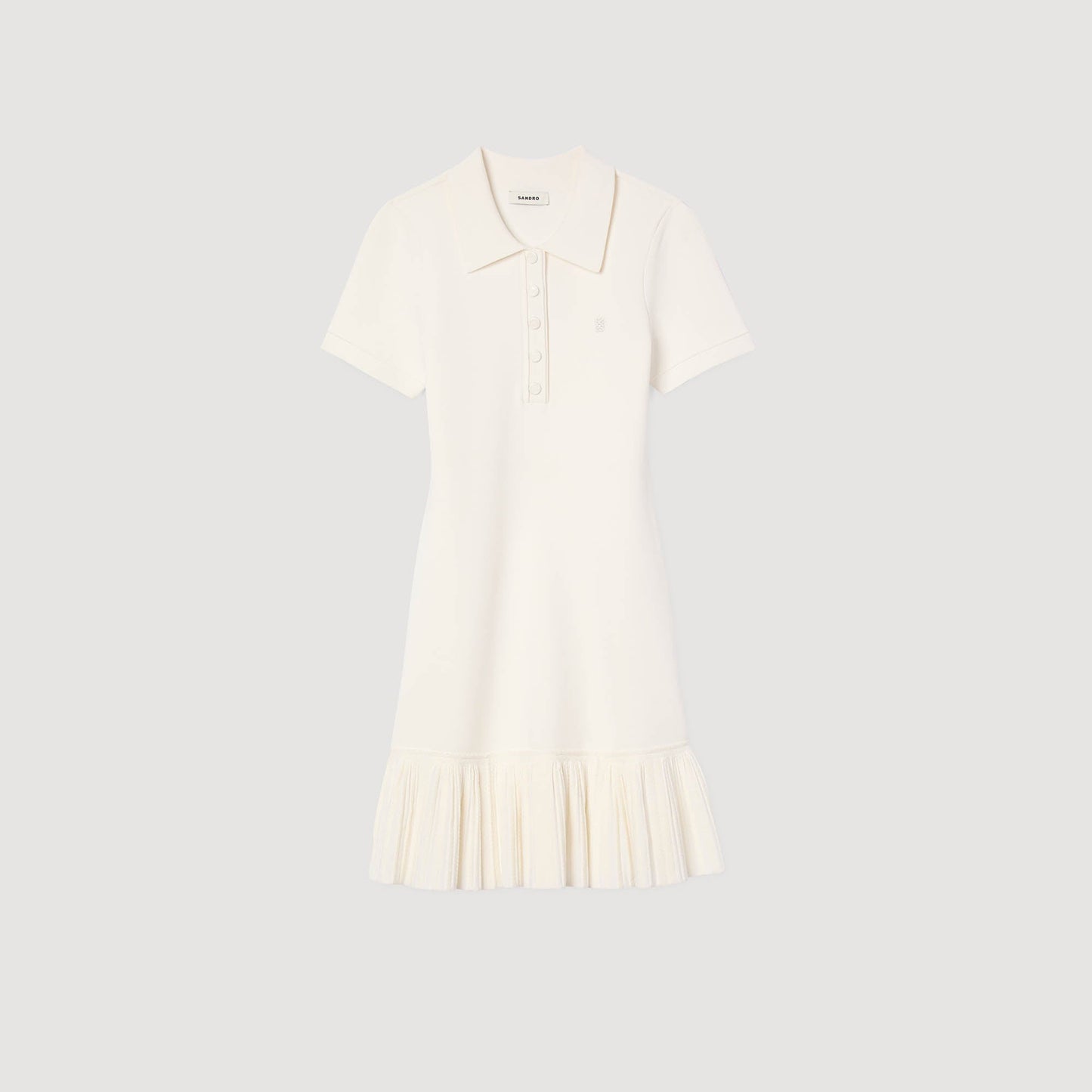 Short Knit Dress With Polo Neck Ecru