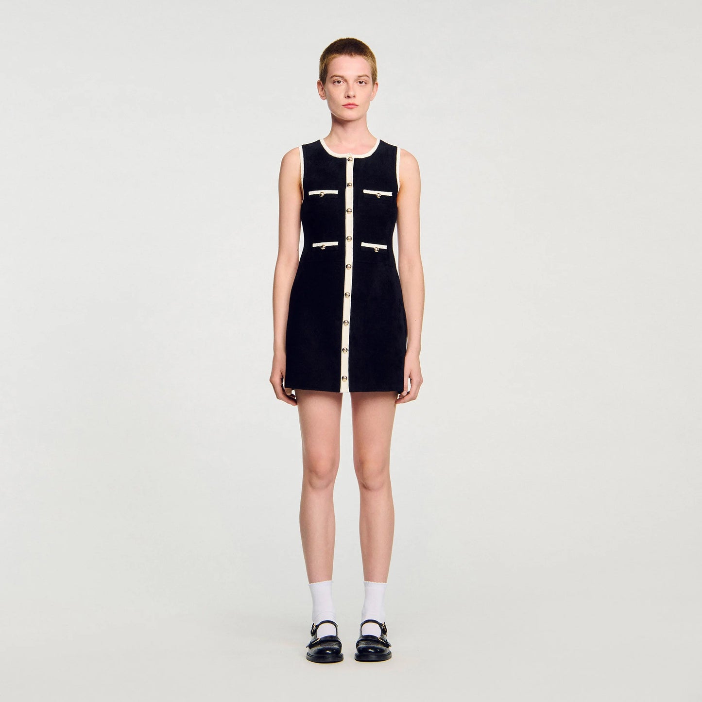 Fiorella Short Velvet Knit Dress Black