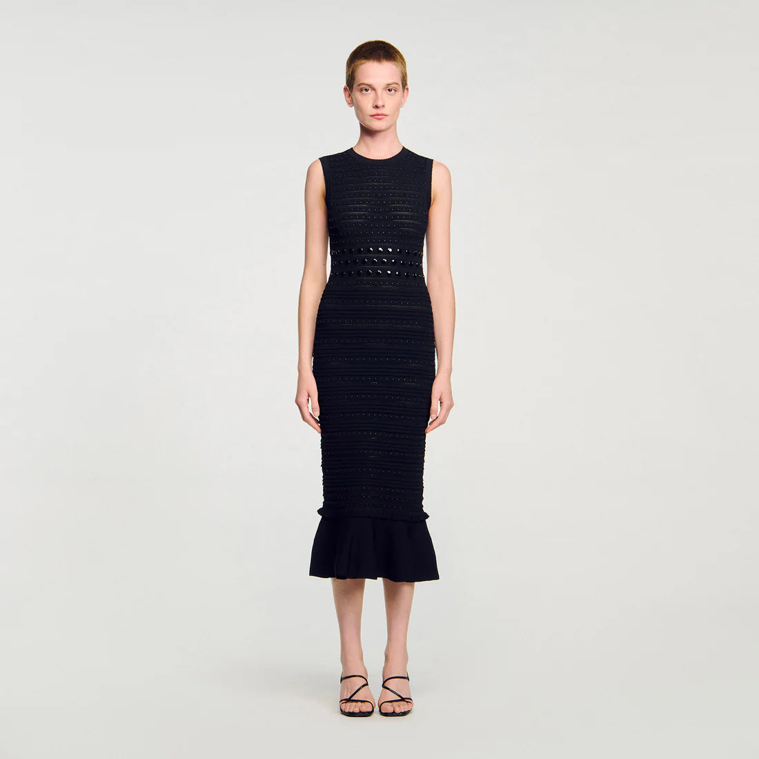 Nefertiti Knit Maxi Dress With Studs Black