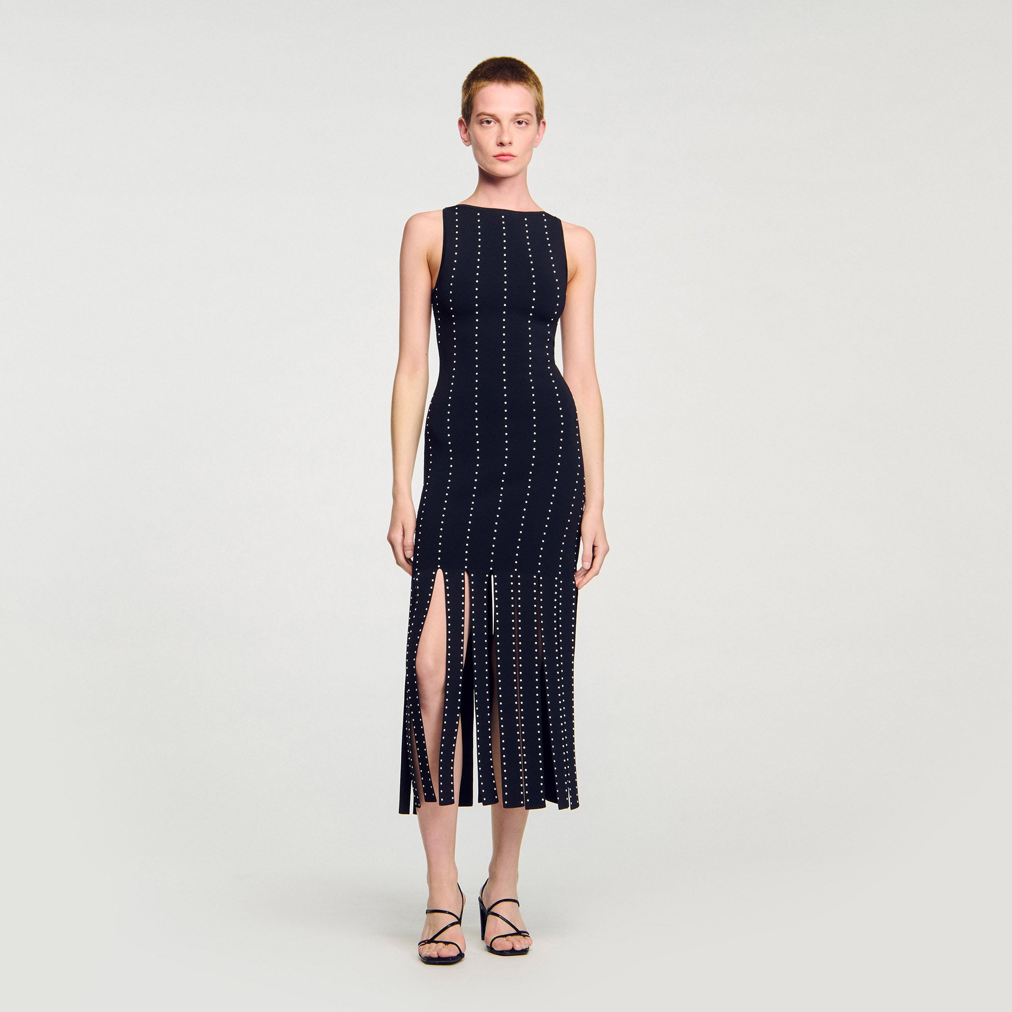 Aphrodite Fringed Knit Maxi Dress Black