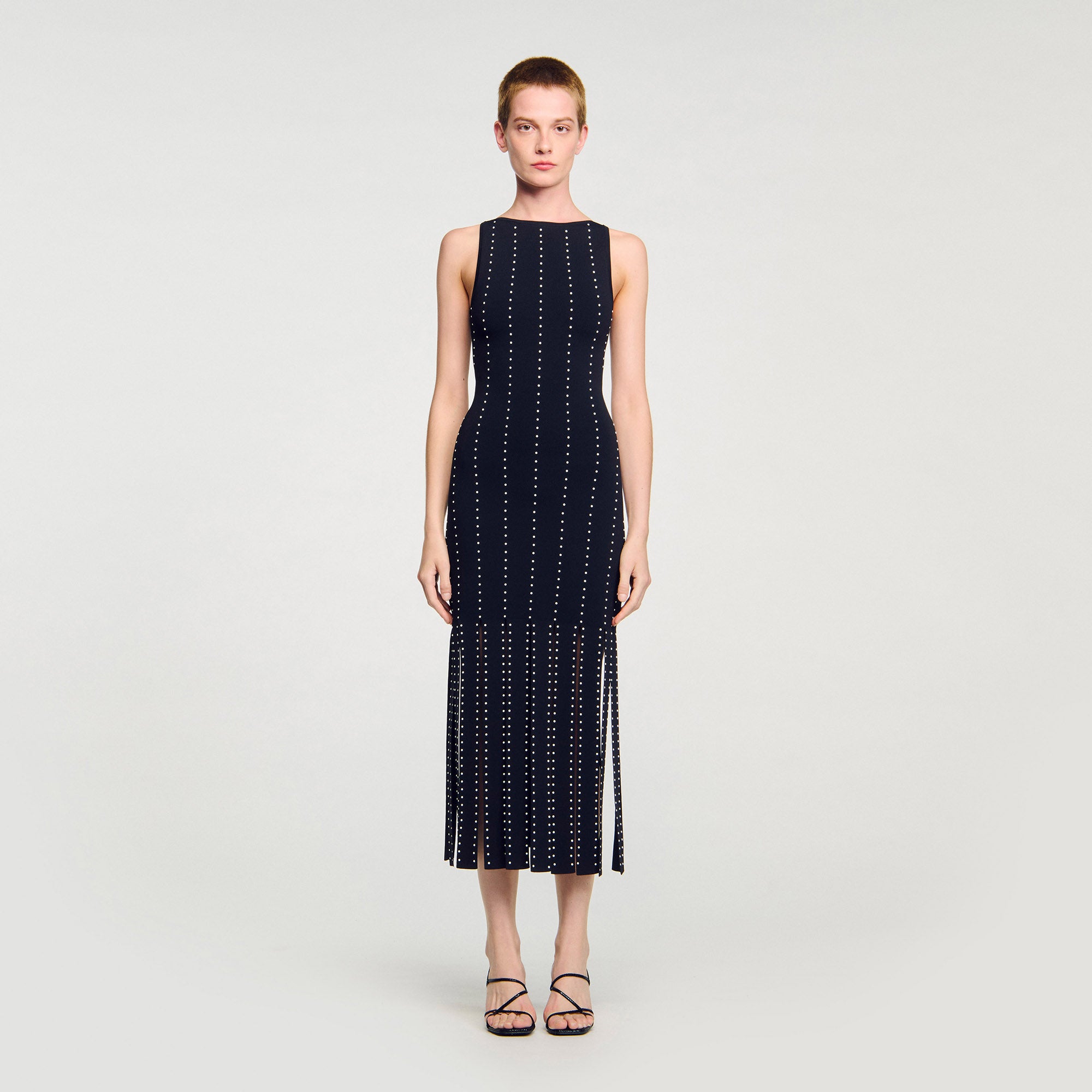 Aphrodite Fringed Knit Maxi Dress Black