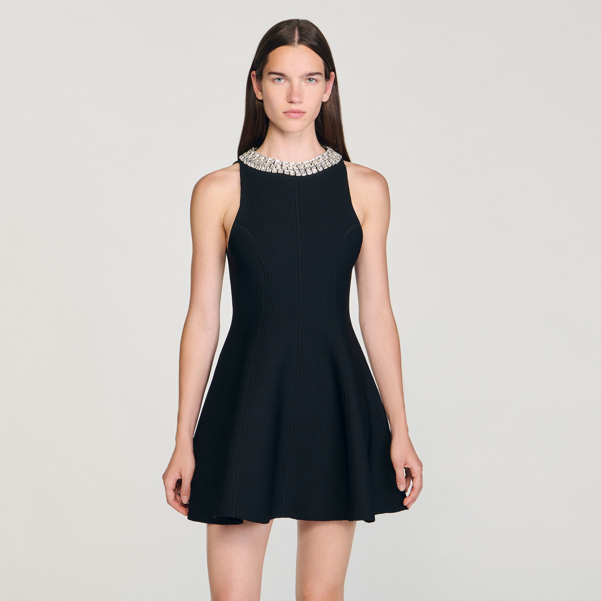 Darcy Short Dress With Pearl Collar Black
