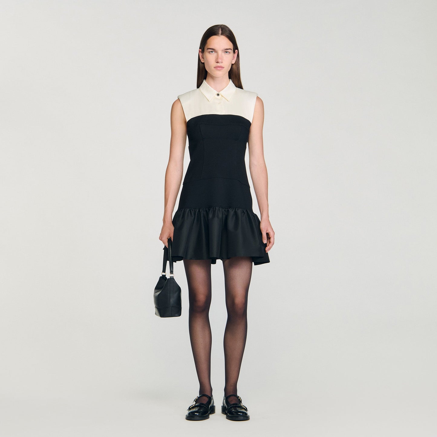 Noelia Short Two-Tone Ruffled Dress Ecru / Black