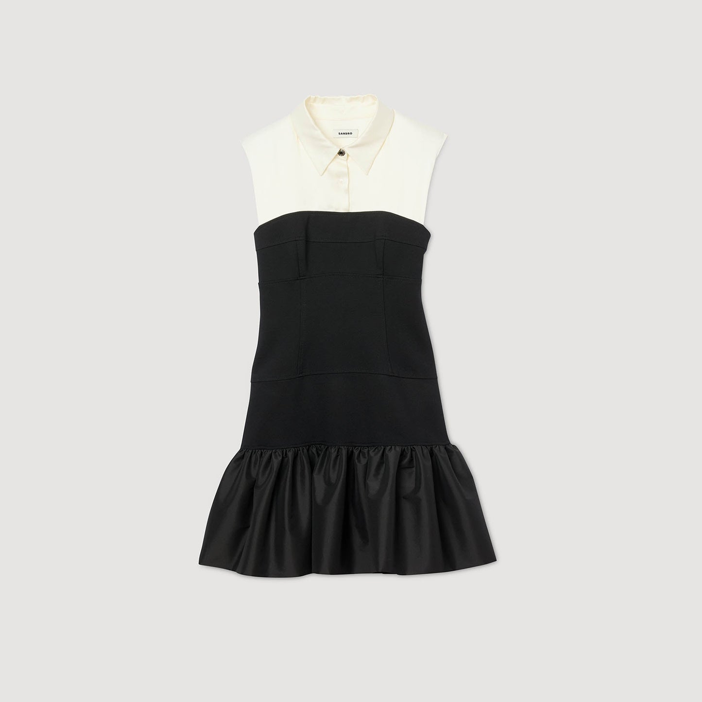 Noelia Short Two-Tone Ruffled Dress Ecru / Black