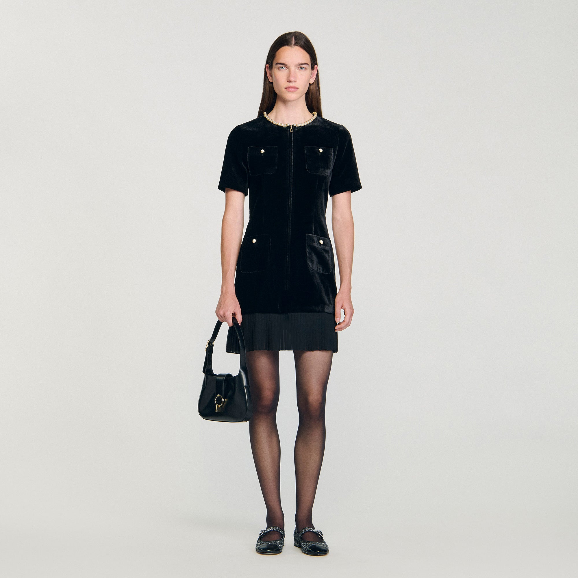 Isadora Short Velvet Dress Black