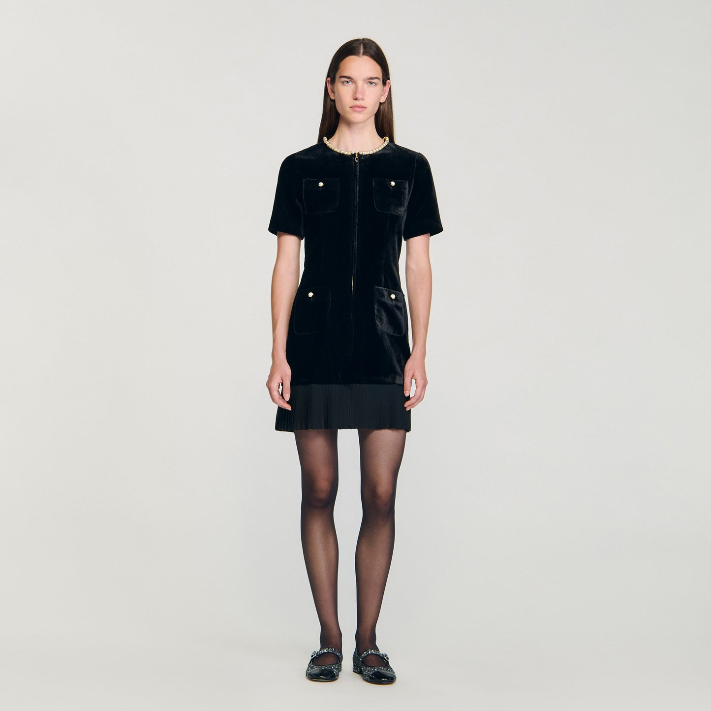 Isadora Short Velvet Dress Black