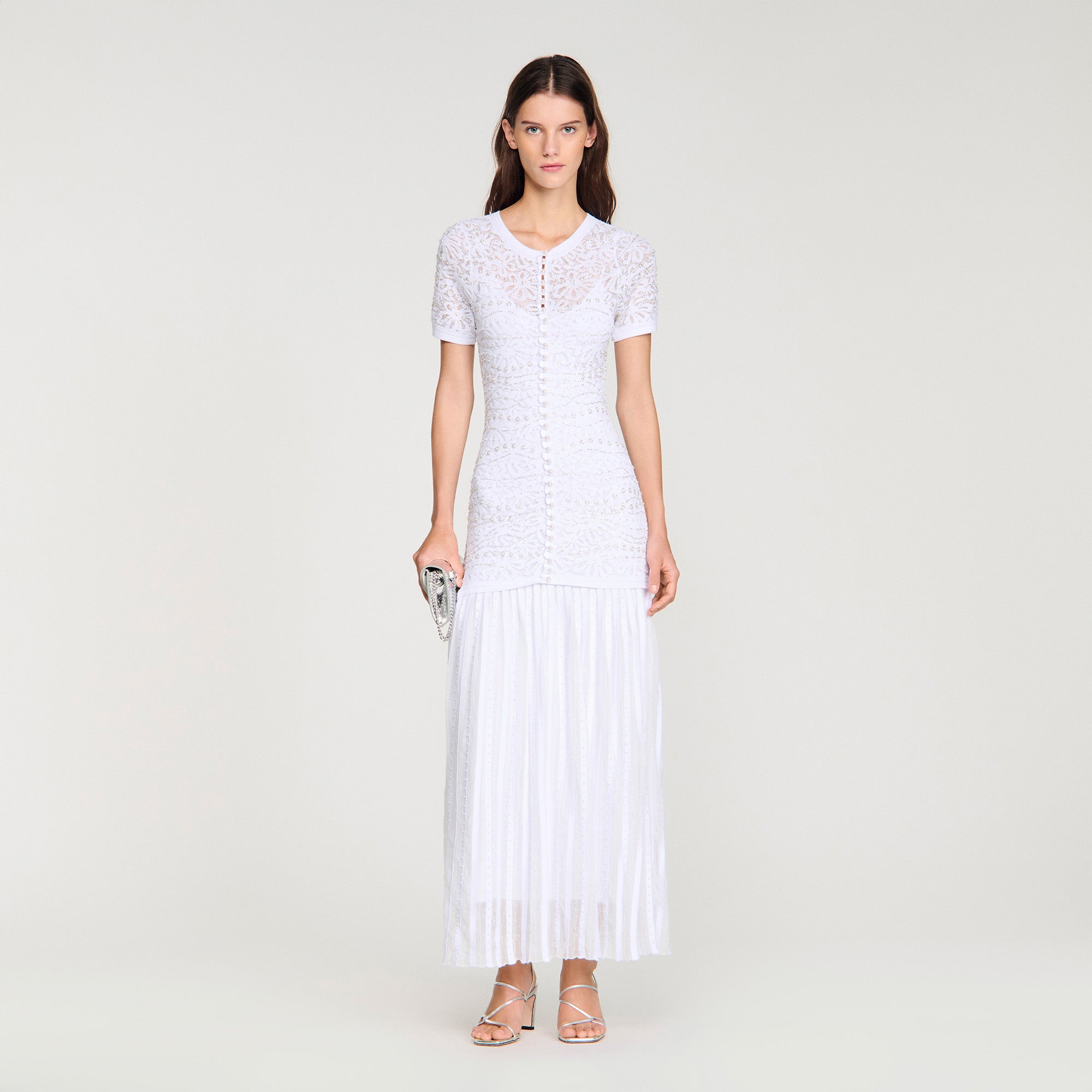 white beaded midi dress Levana Knit Maxi 04/13/26 Long Black Floral-Beaded Plus Dainty beaded details adorn Color:Daylight Garden
