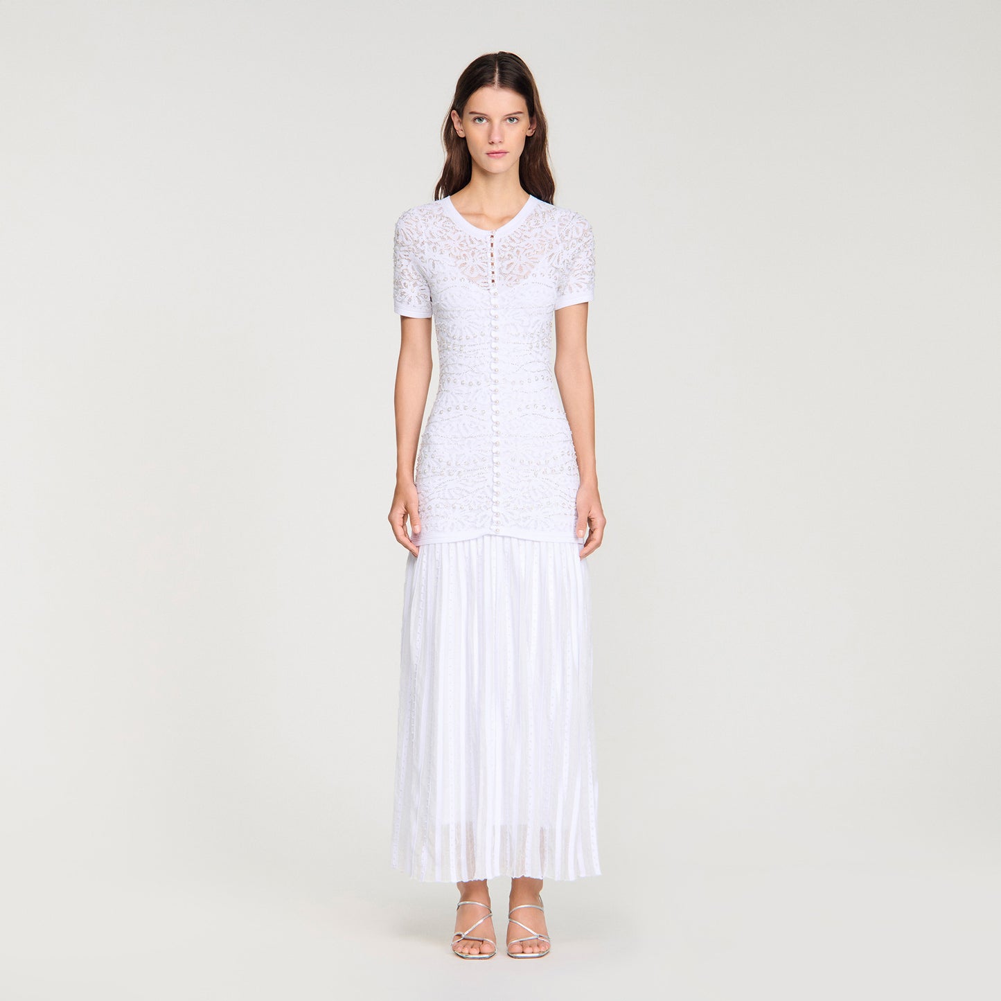Levana Beaded Knit Maxi Dress White