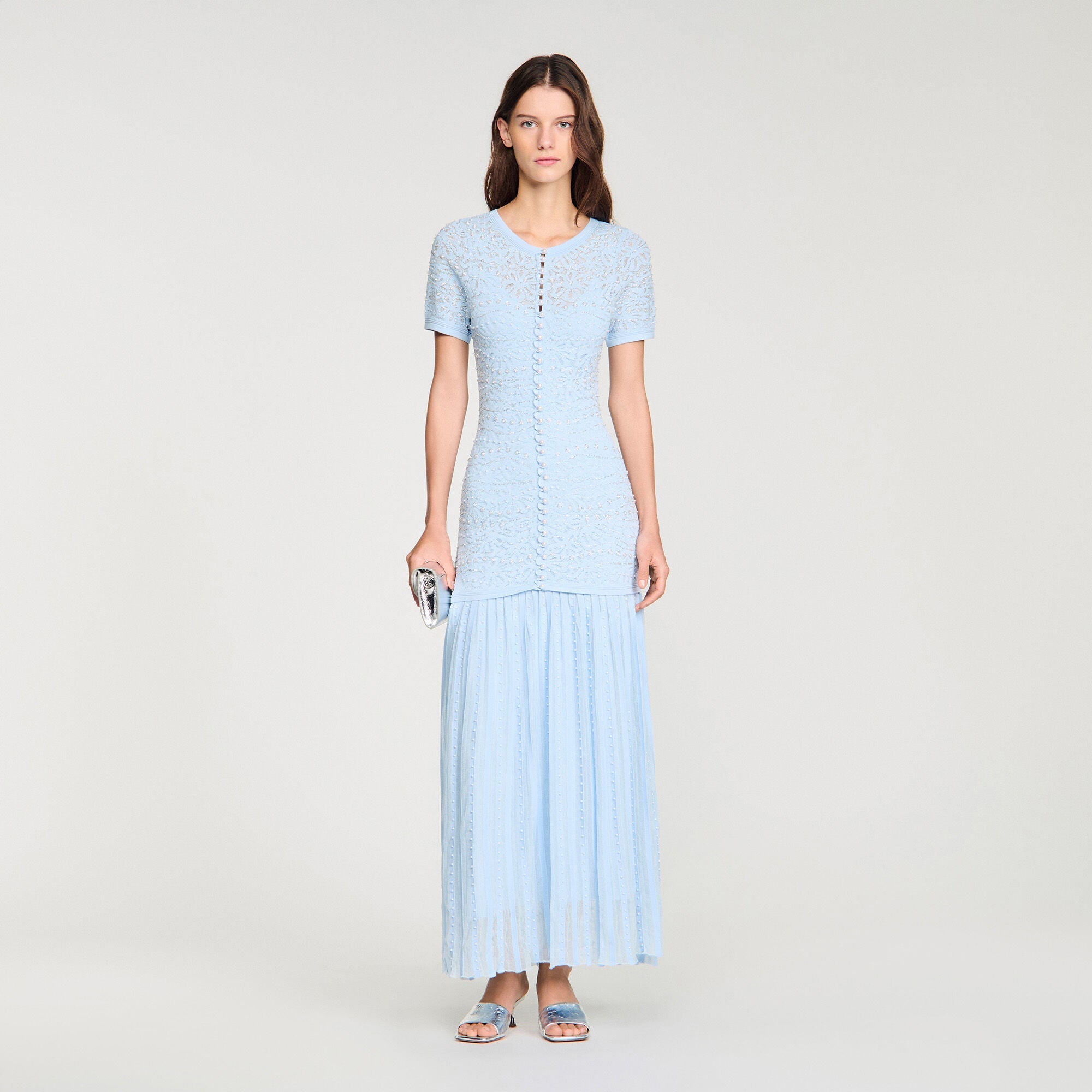 Levana Beaded Knit Maxi Dress Sky Blue Levana Beaded Knit Maxi Dress Sky Blue