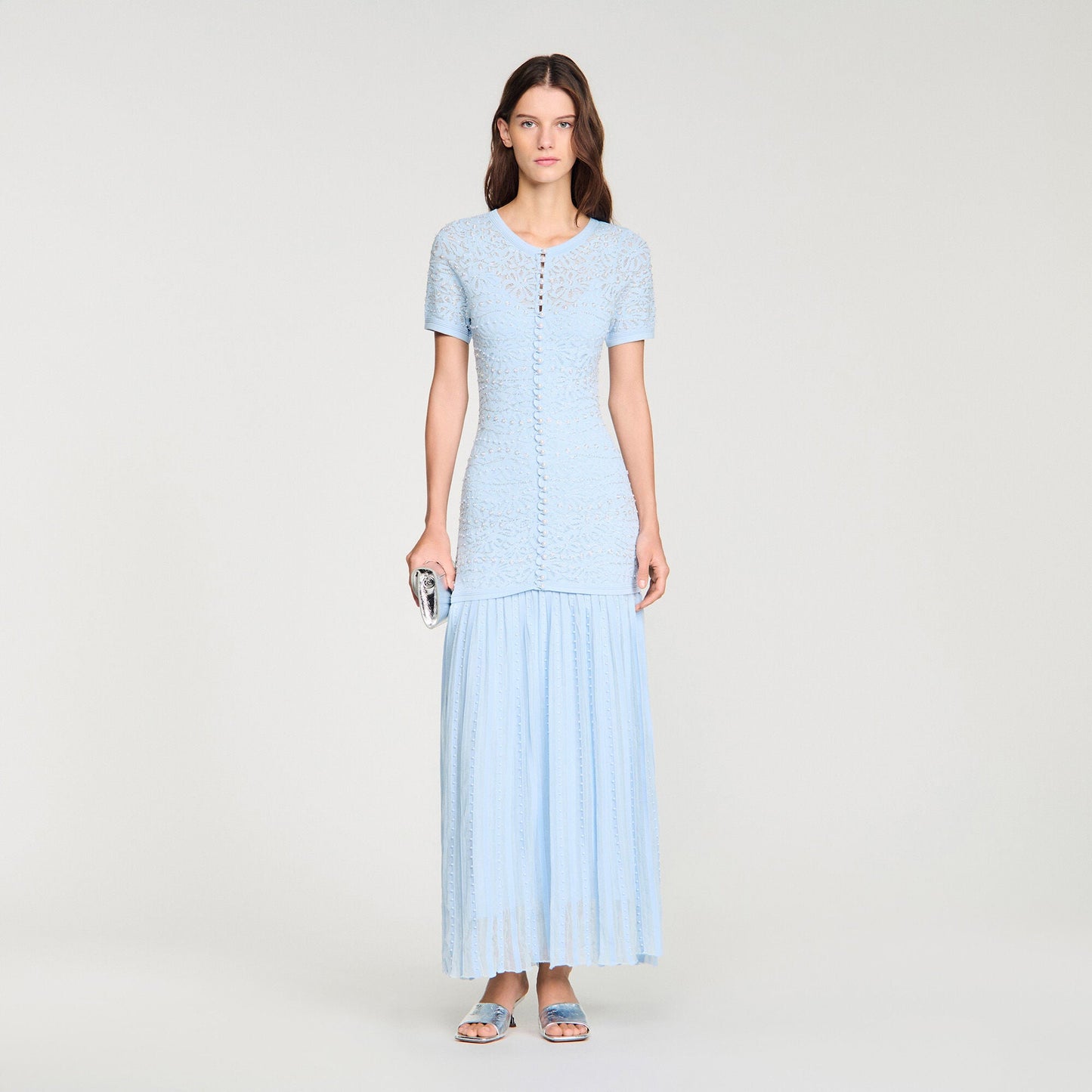 Levana Beaded Knit Maxi Dress Sky Blue