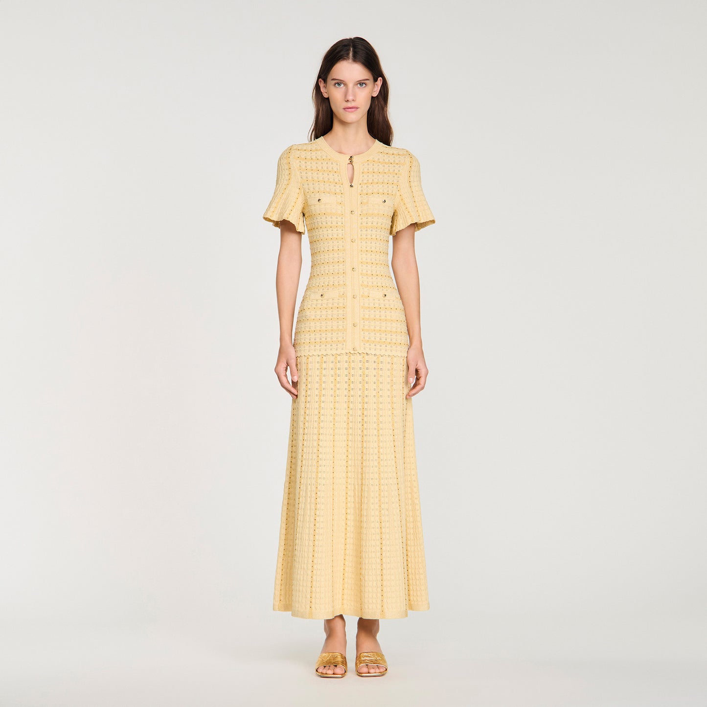 Diane Rhinestone Knit Maxi Dress Gold