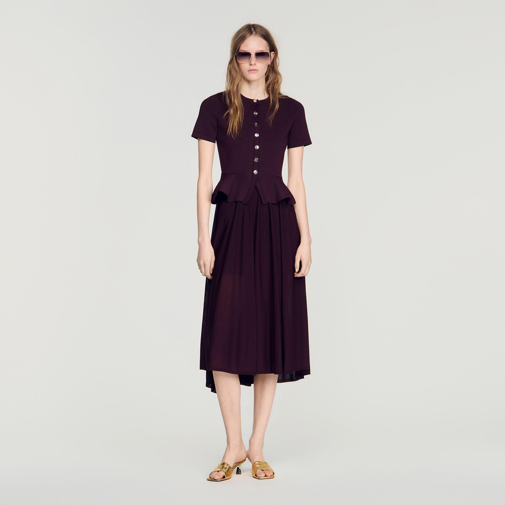 Judith Knit maxi dress with peplum Bordeaux
