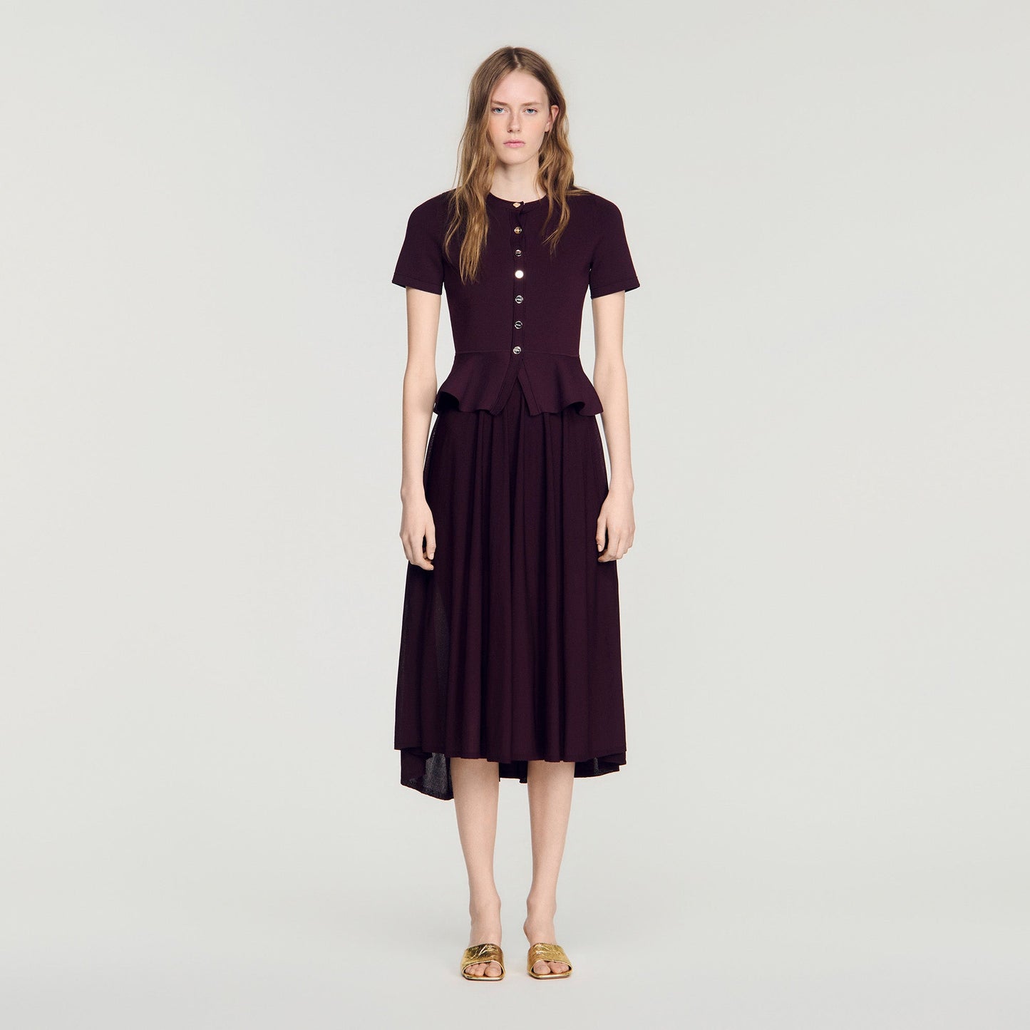 Judith Knit maxi dress with peplum Bordeaux