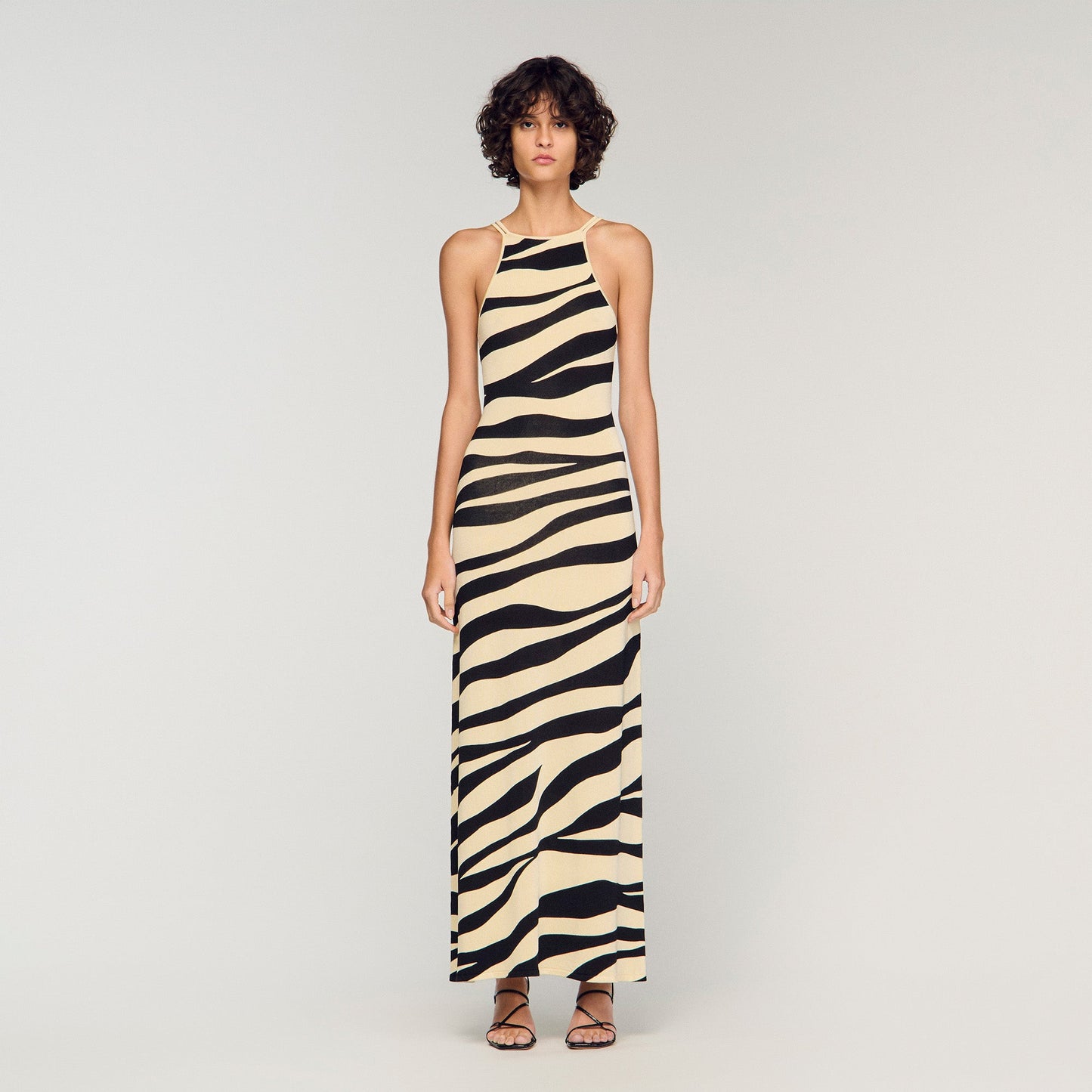 Zebraza Zebra Print Knit Maxi Dress Ecru / Black