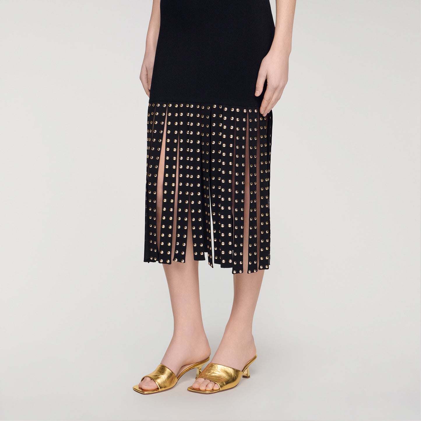Amelia Fringed Knit Maxi Dress Black