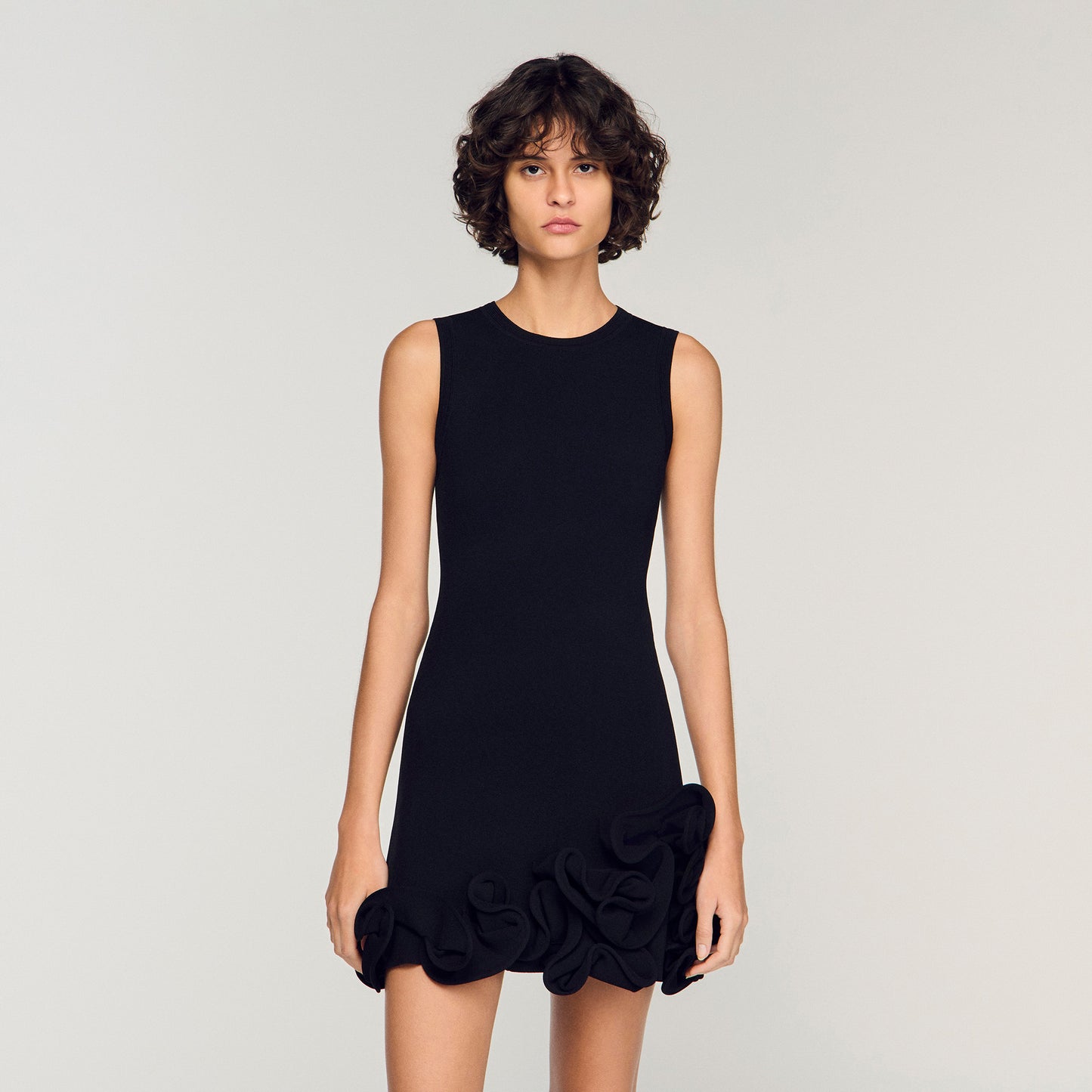Chloe Floral Knit Short Dress Black