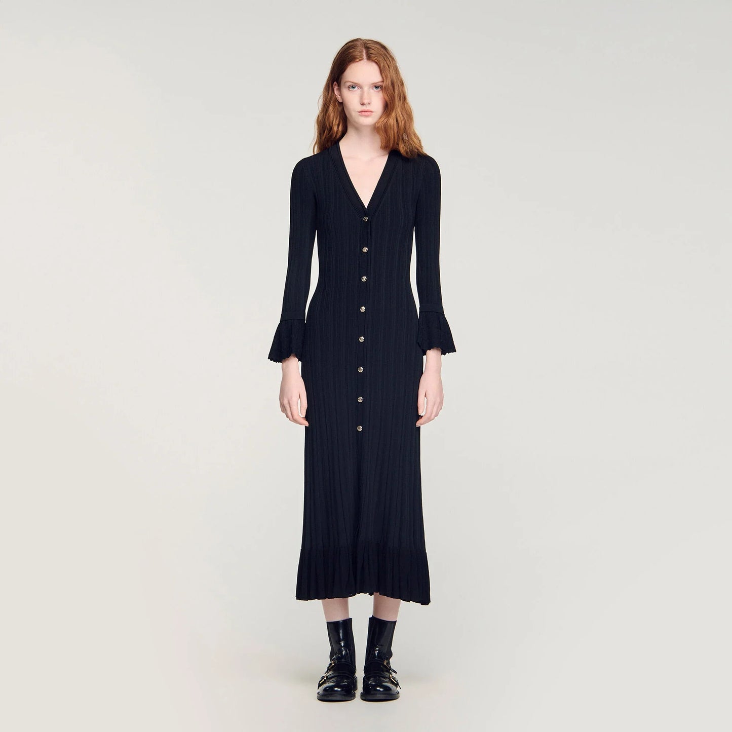 Narya Knit Maxi Dress With Ruffle Black