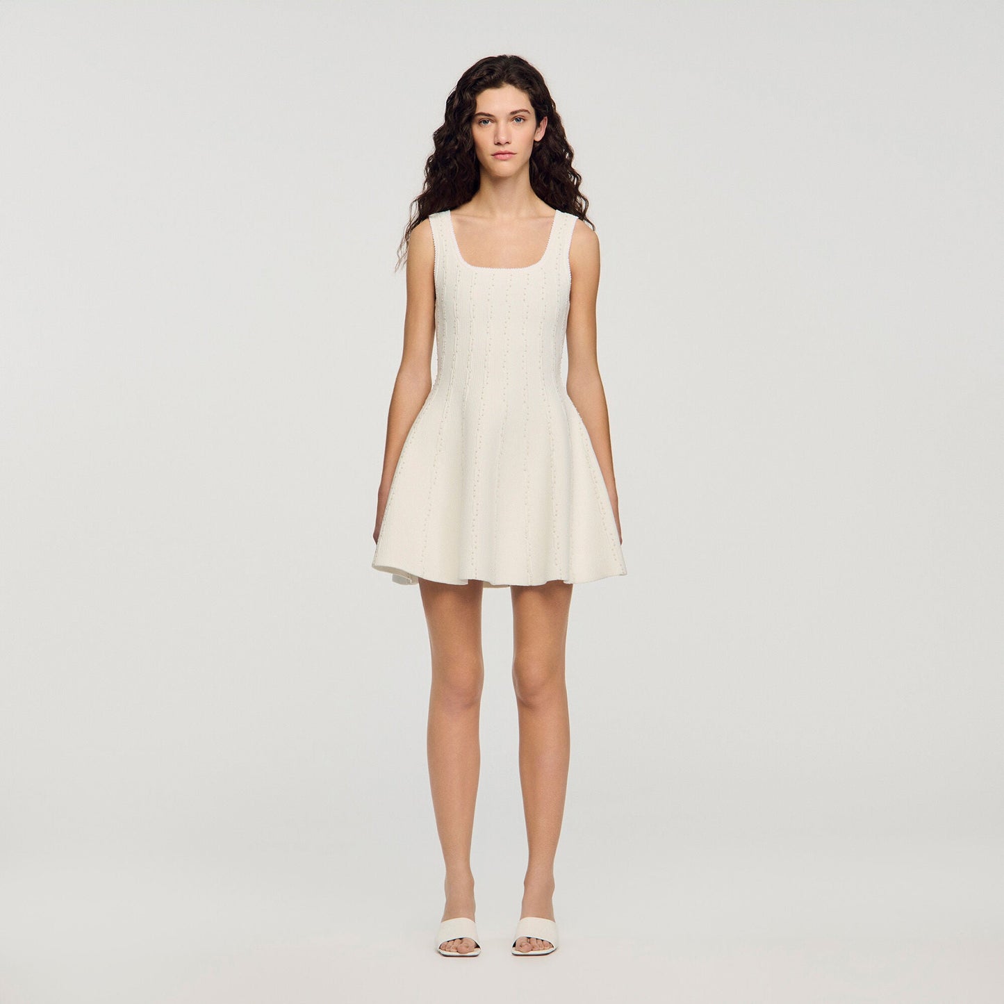 Lyssandra Beaded Knit Short Dress WHITE