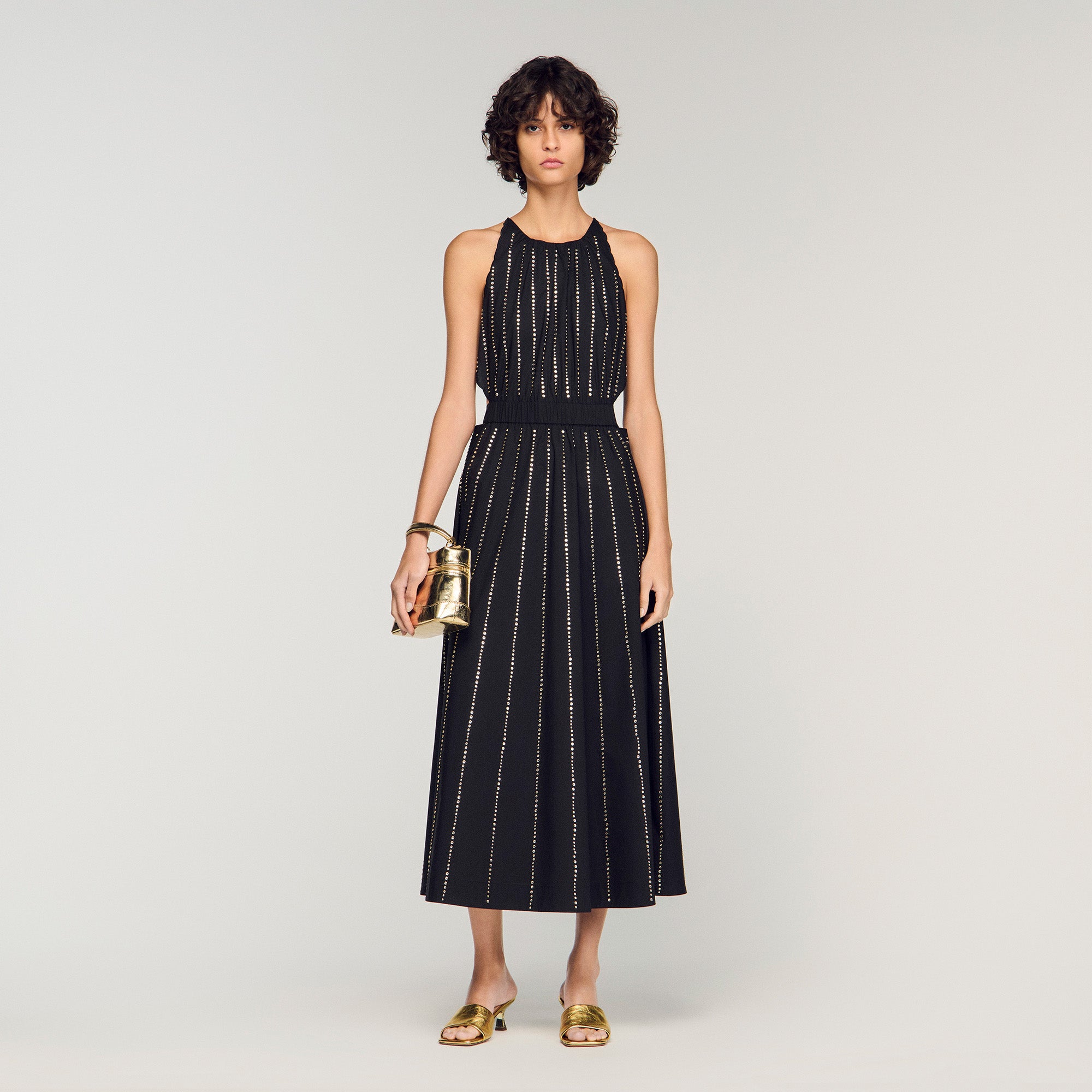 Mexique Rhinestone Maxi Dress Black