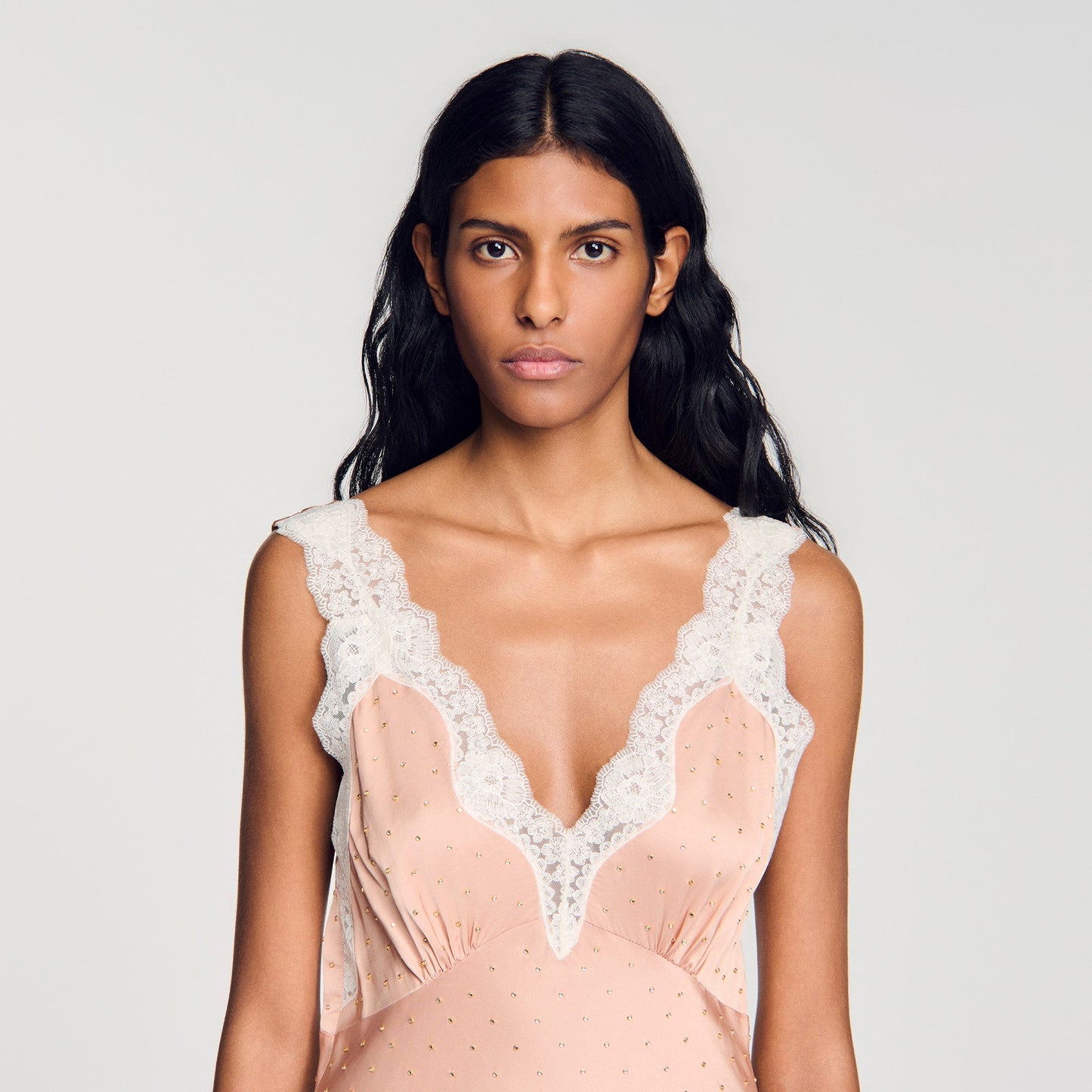 Limonara Rhinestone Lingerie-Style Dress Nude