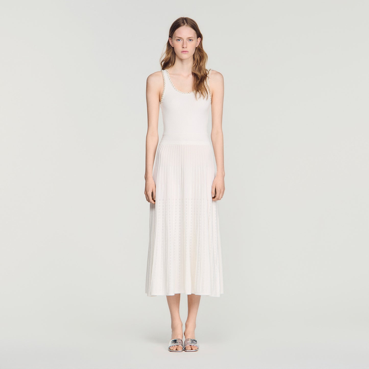 Boreale Rhinestone Knit Maxi Dress White