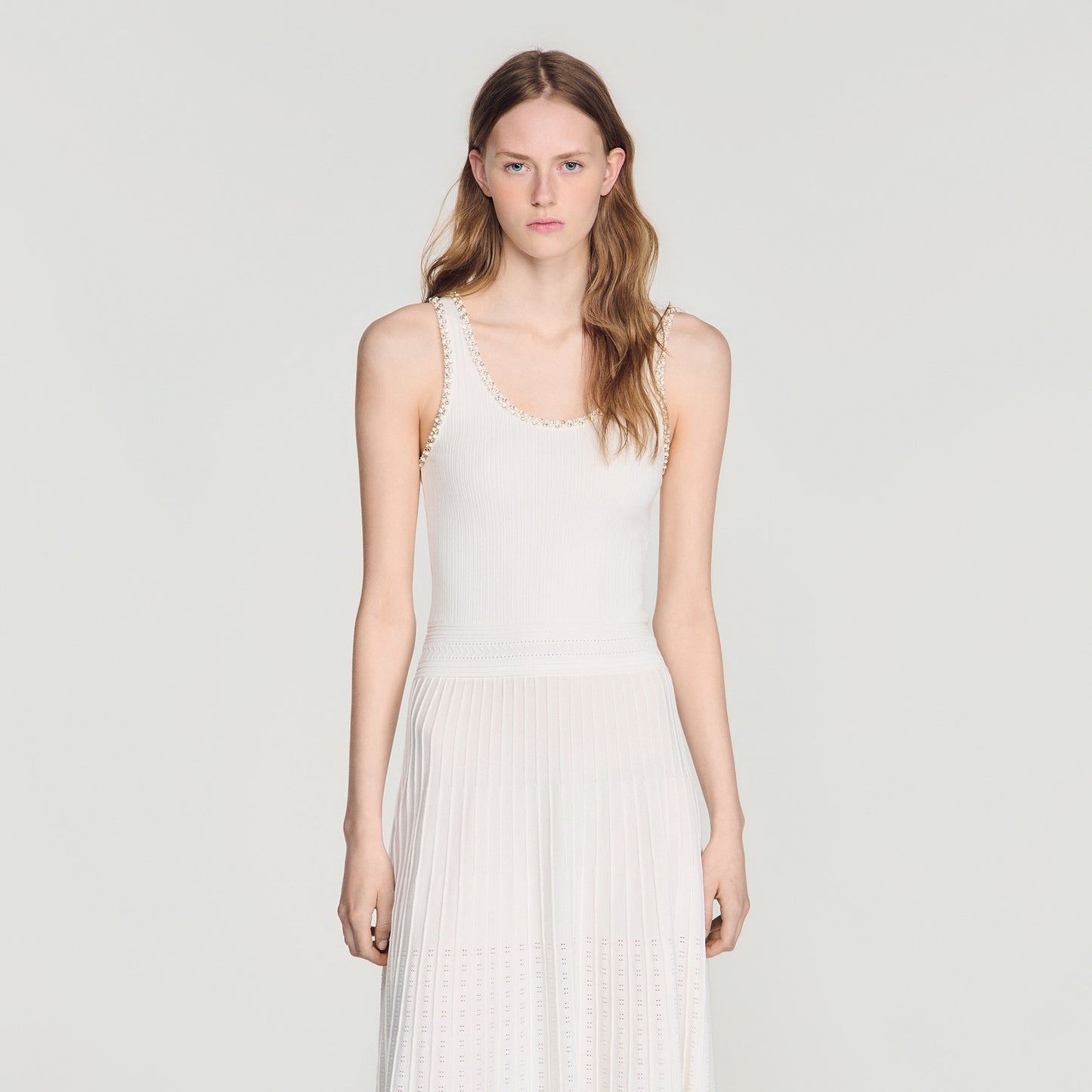 Boreale Rhinestone Knit Maxi Dress White