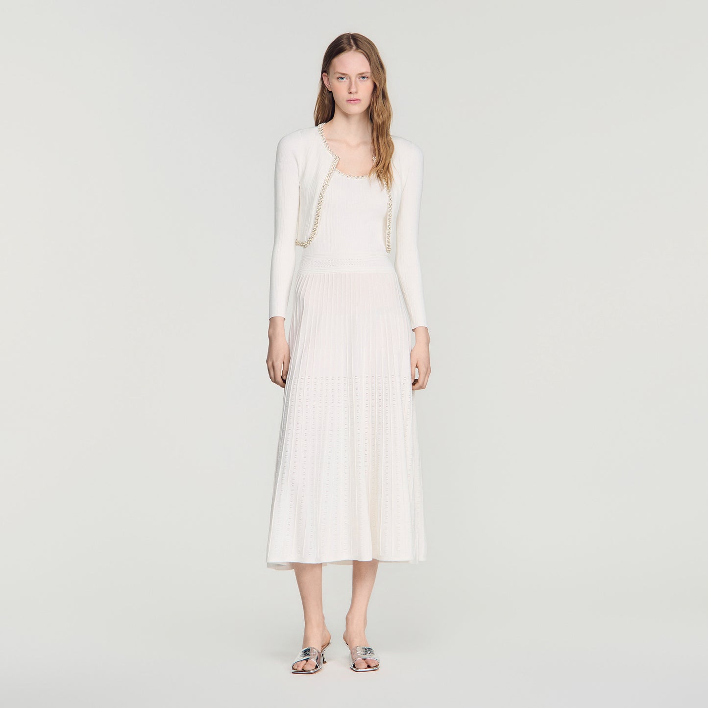 Boreale Rhinestone Knit Maxi Dress White