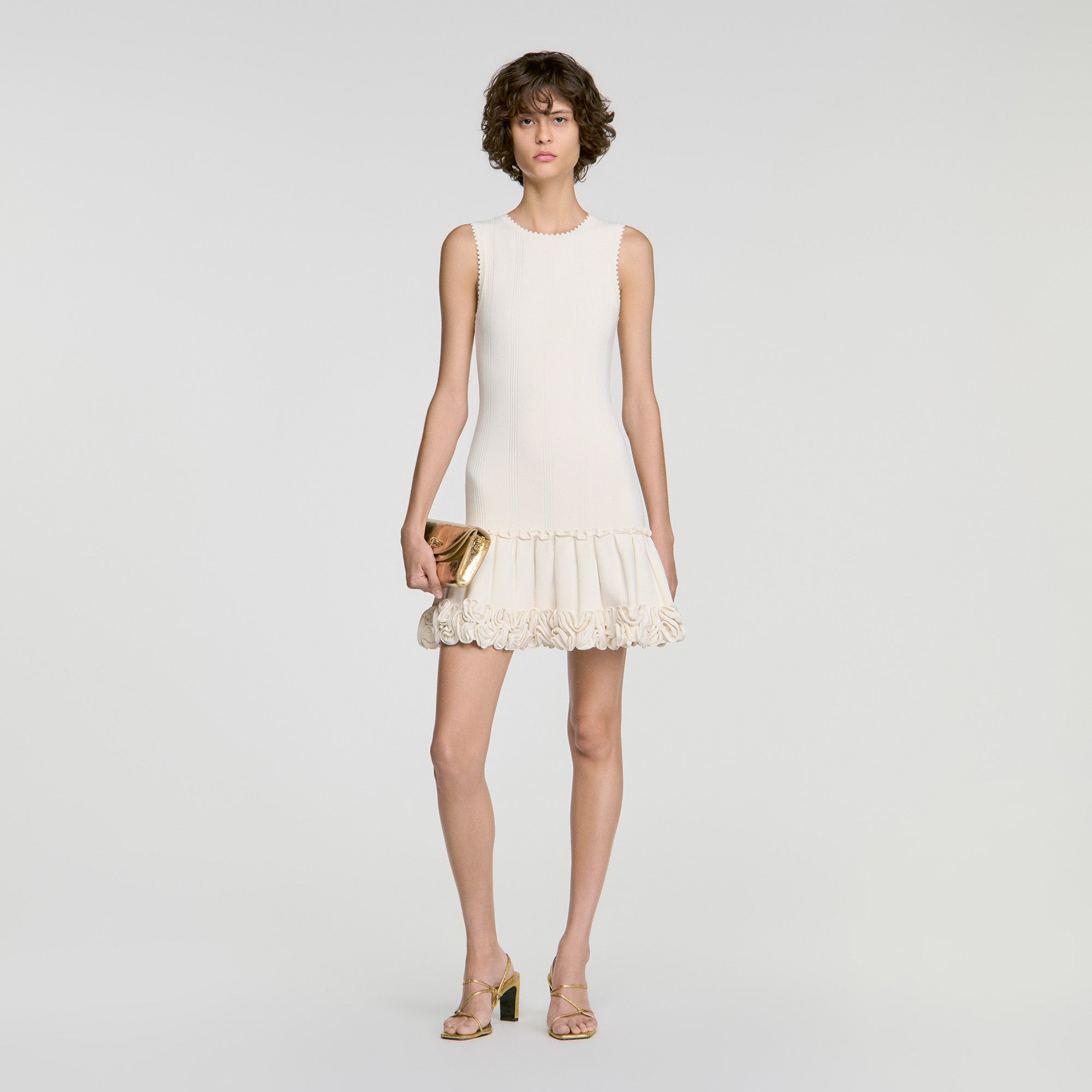 Natacha Floral knit short dress Ecru