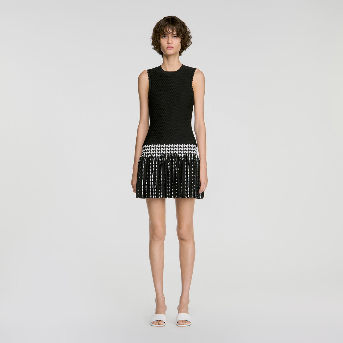 Solea Check knit short dress Black / Ecru