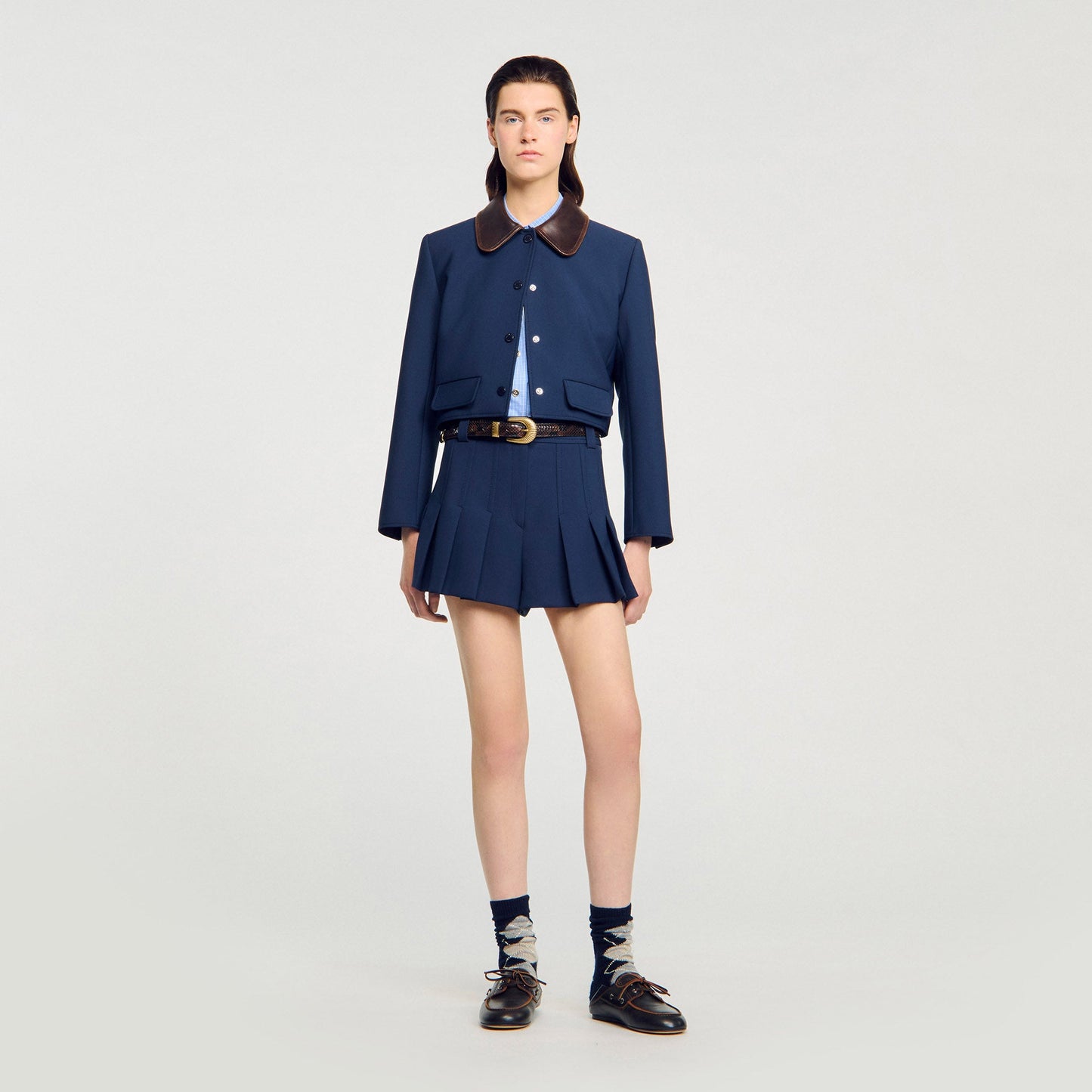 Soizig Tailored Pleated Shorts Navy Blue