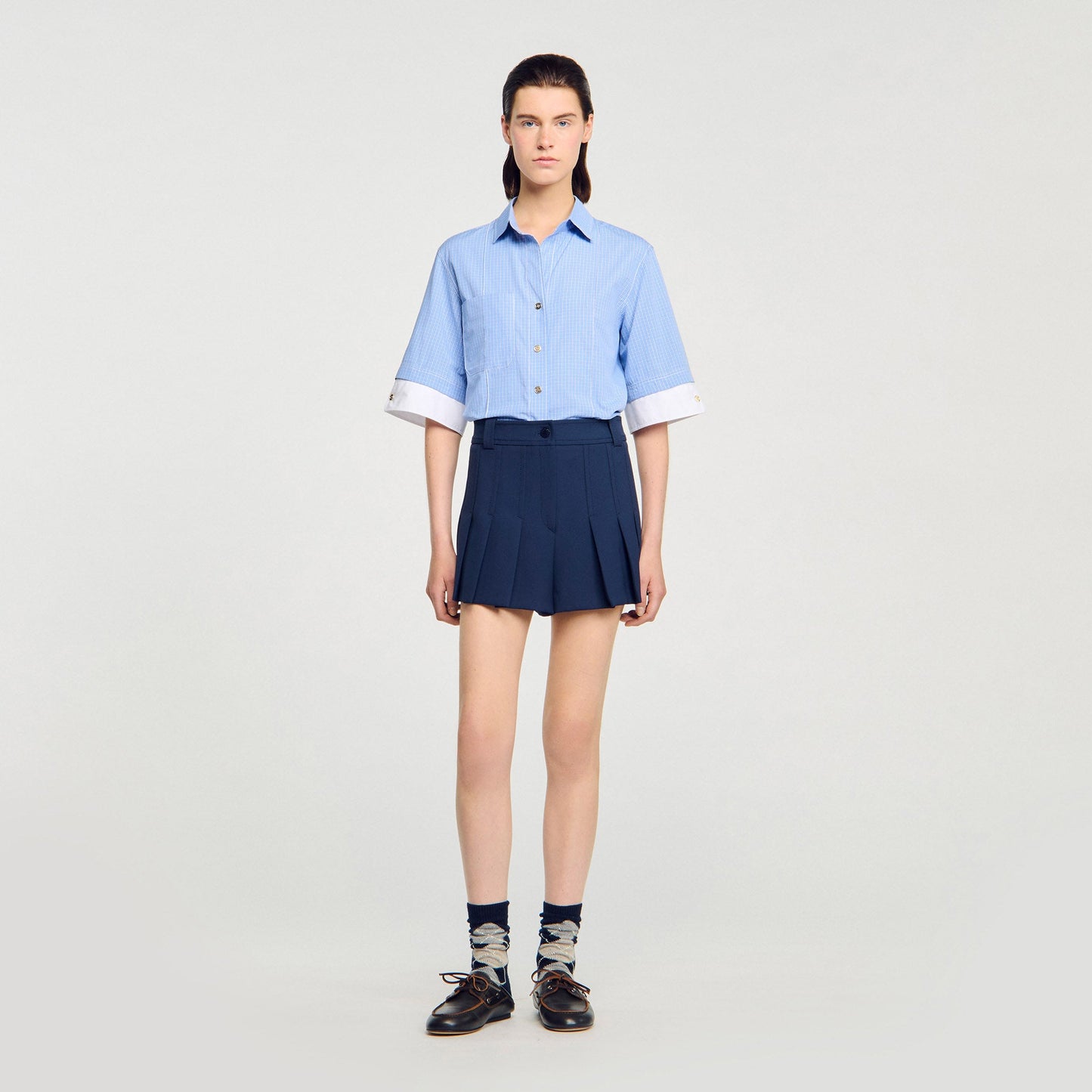 Soizig Tailored Pleated Shorts Navy Blue