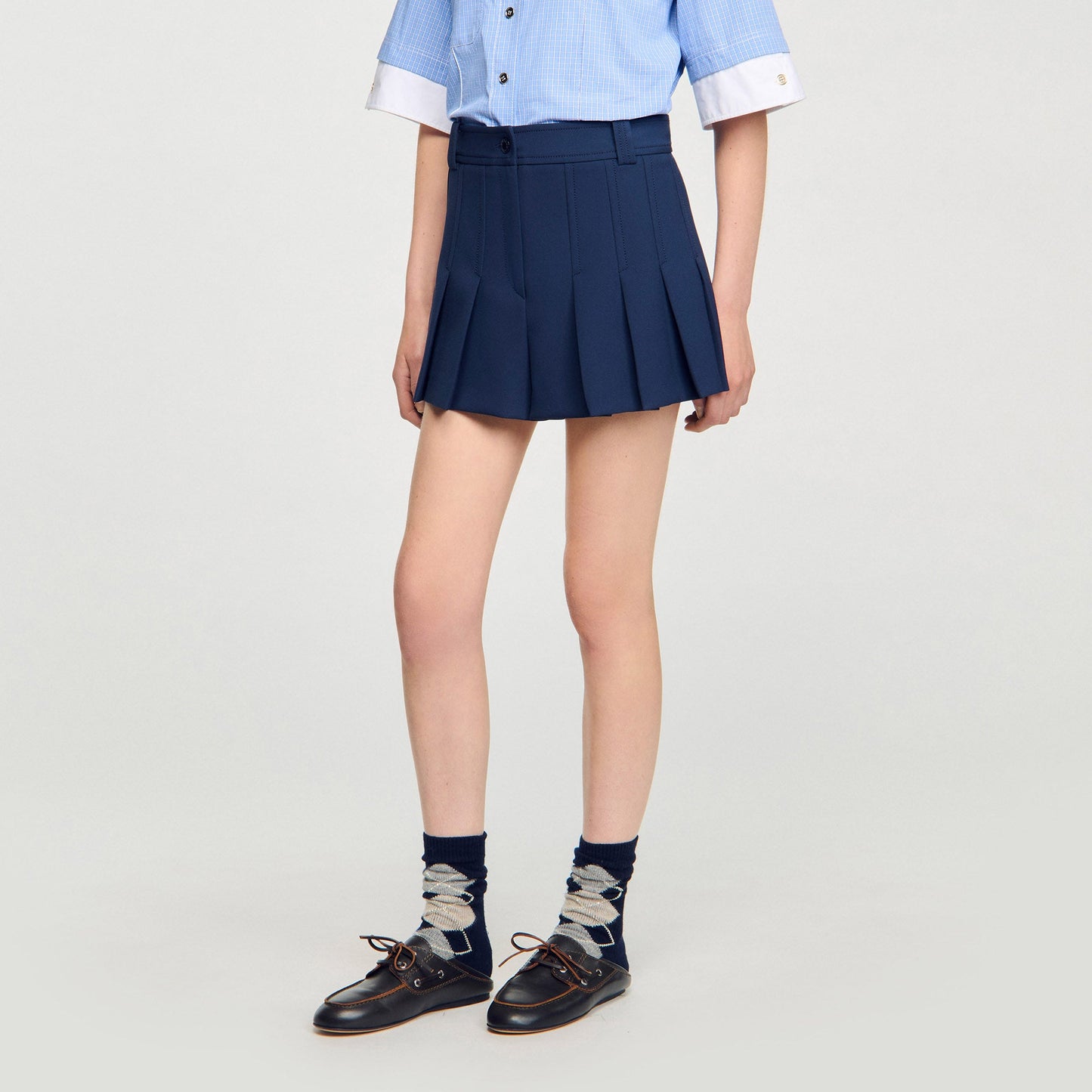 Soizig Tailored Pleated Shorts Navy Blue