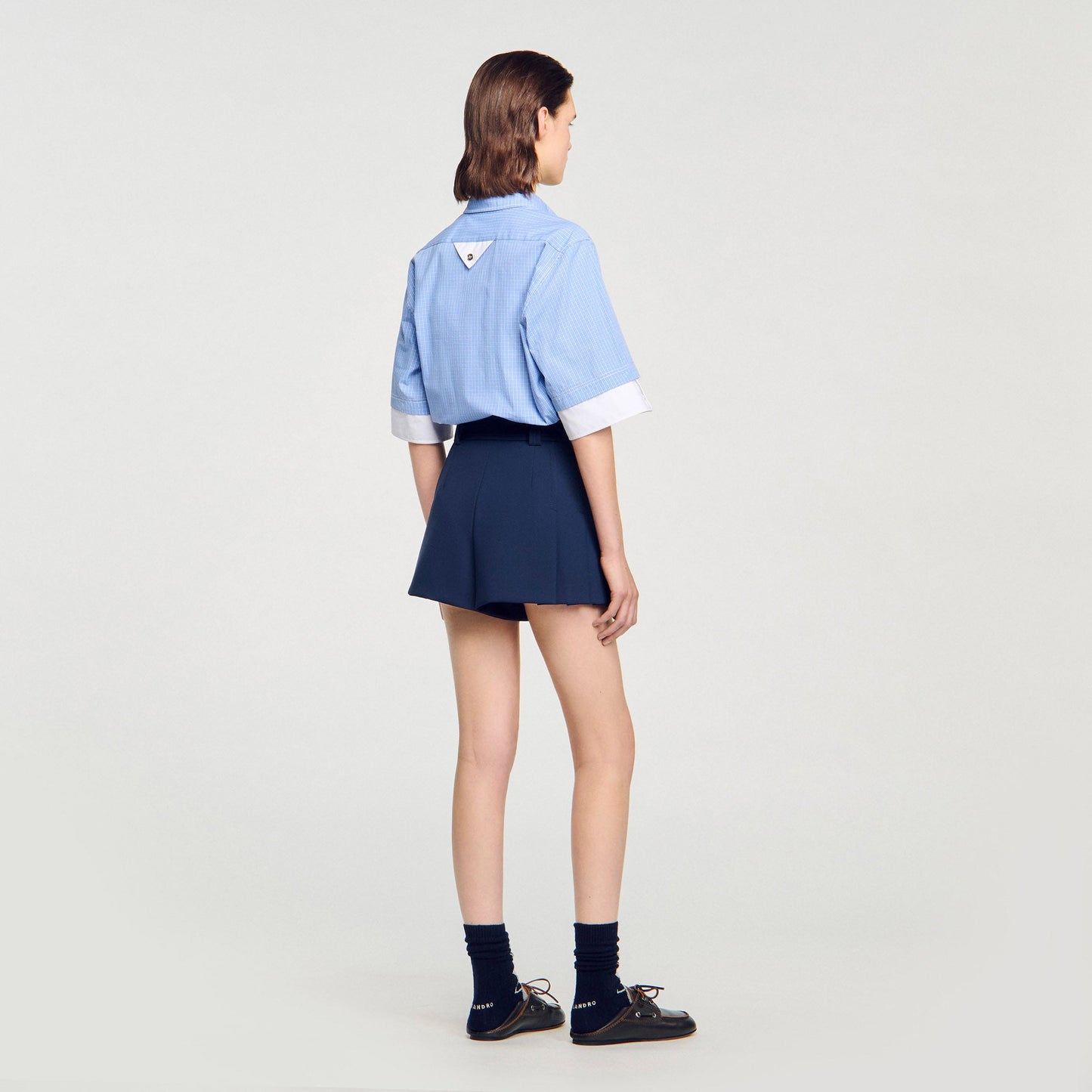 Soizig Tailored Pleated Shorts Navy Blue