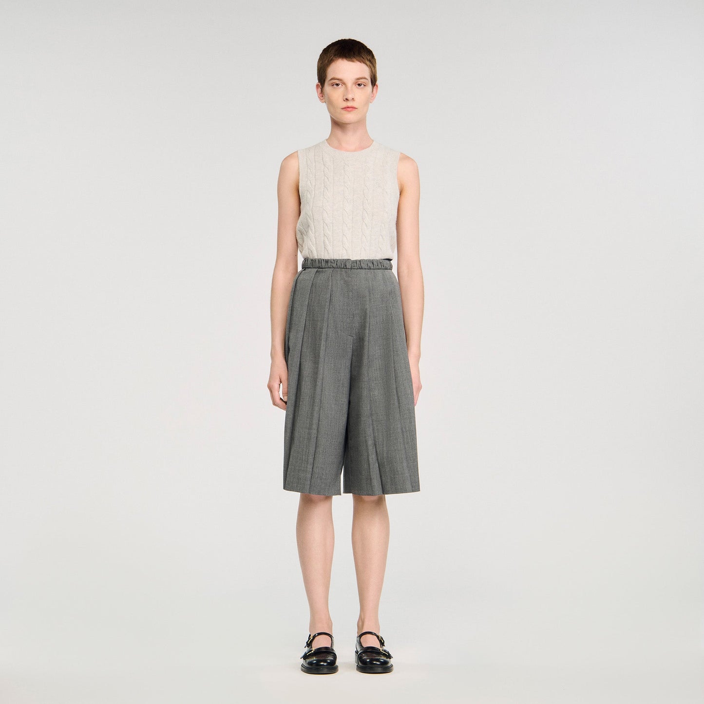 Pacey Pleated Long Shorts Grey
