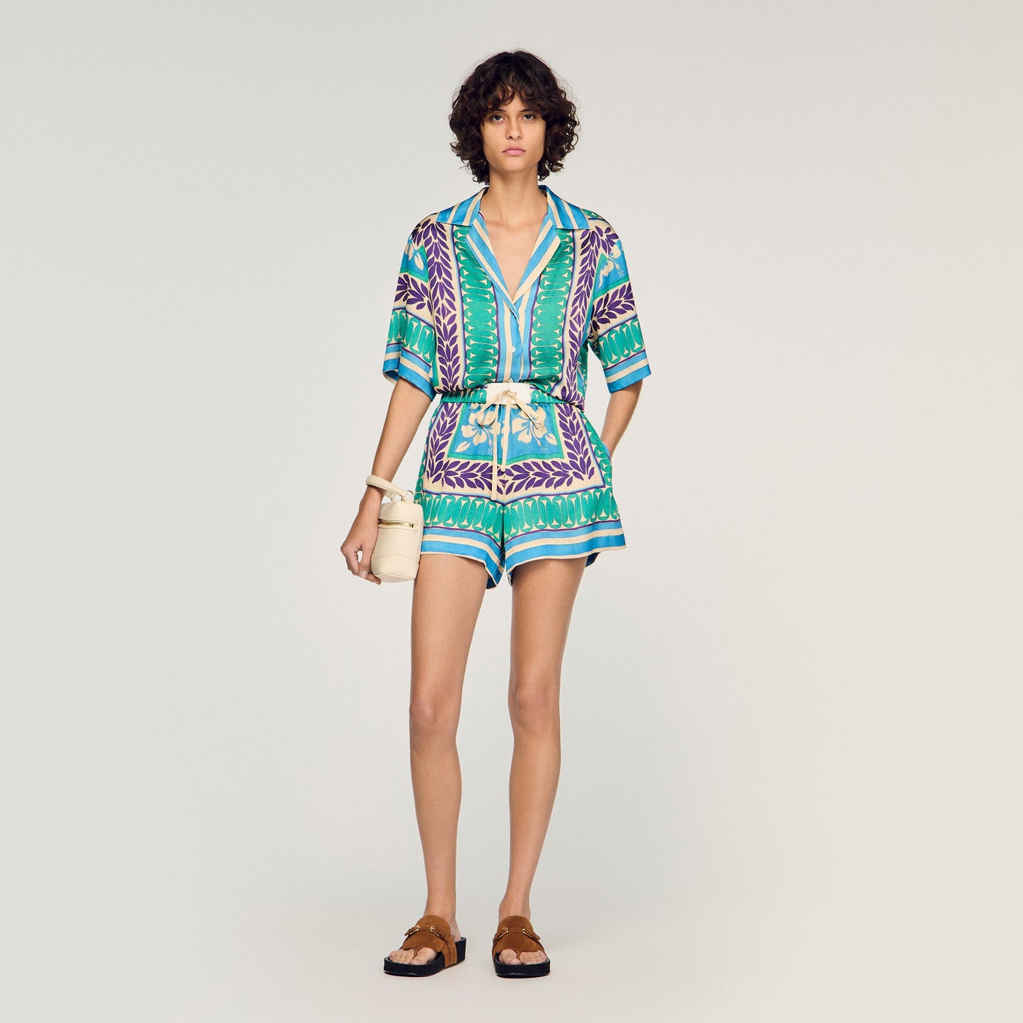 Solane Short Floral Print Shorts Green / Purple