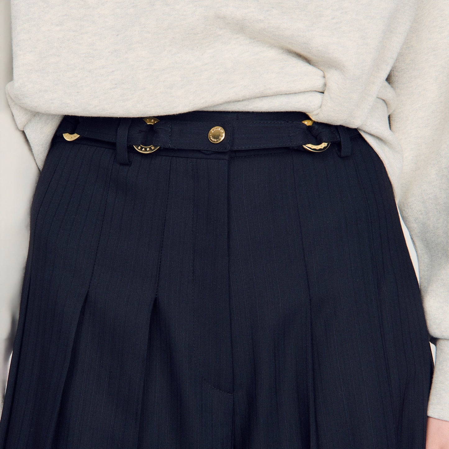 Mateus Long Pleated Wool Shorts Navy Blue