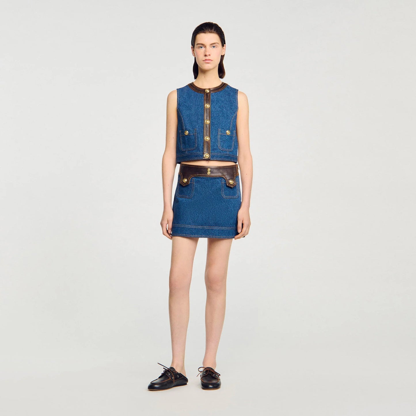 Portland Denim And Leather Top Dark Blue