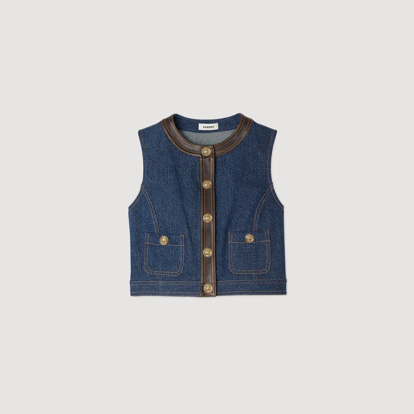 Portland Denim And Leather Top Dark Blue