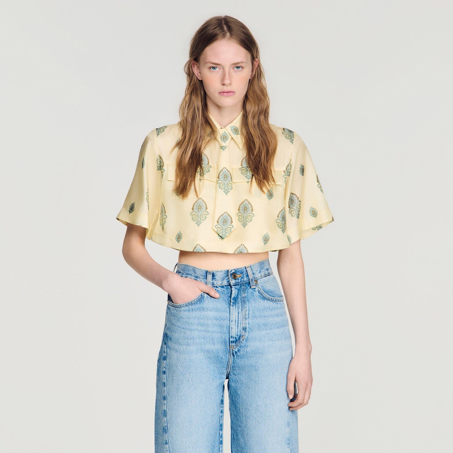 Calaventa Paisley print crop top Light Yellow