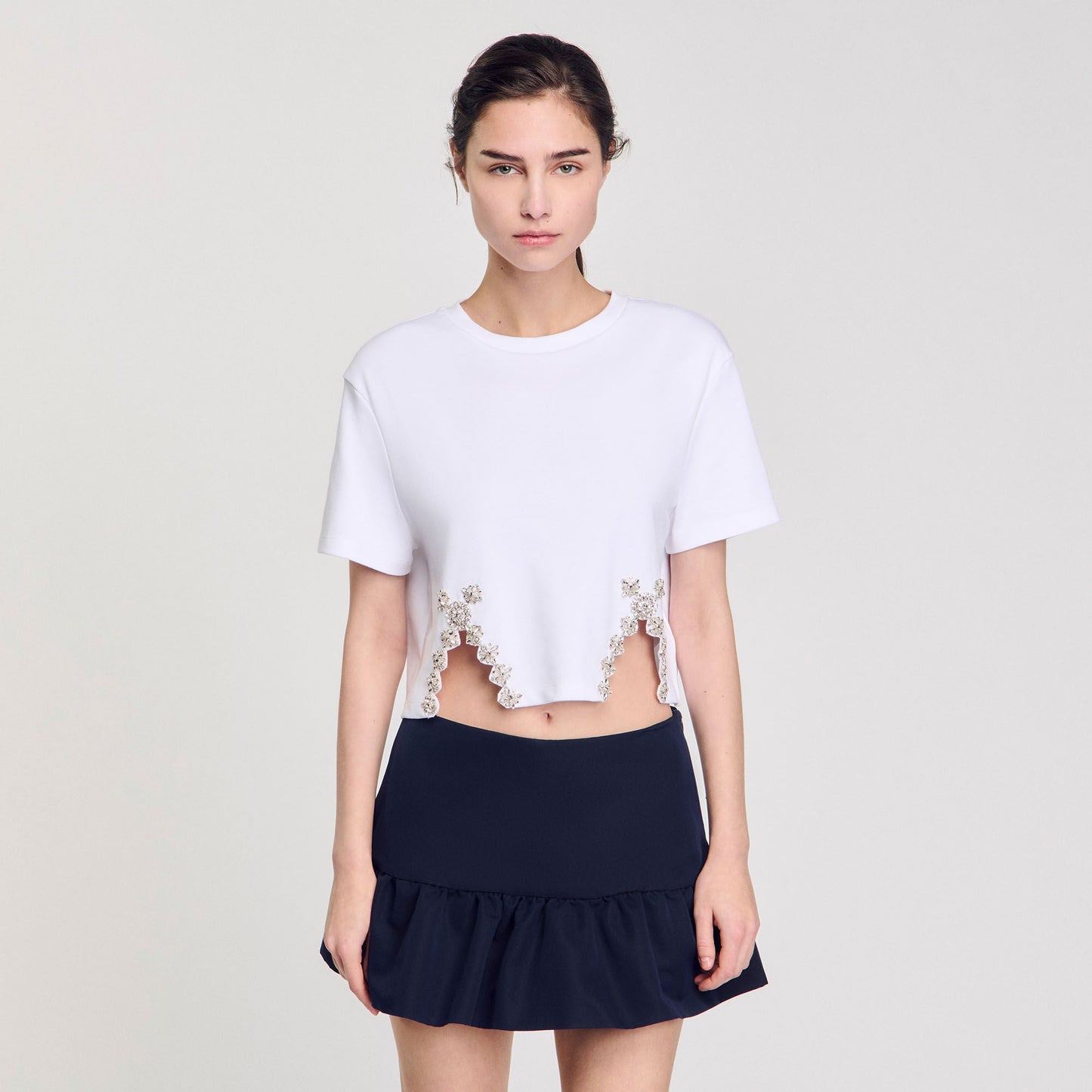 White Rhinestone Crop Top