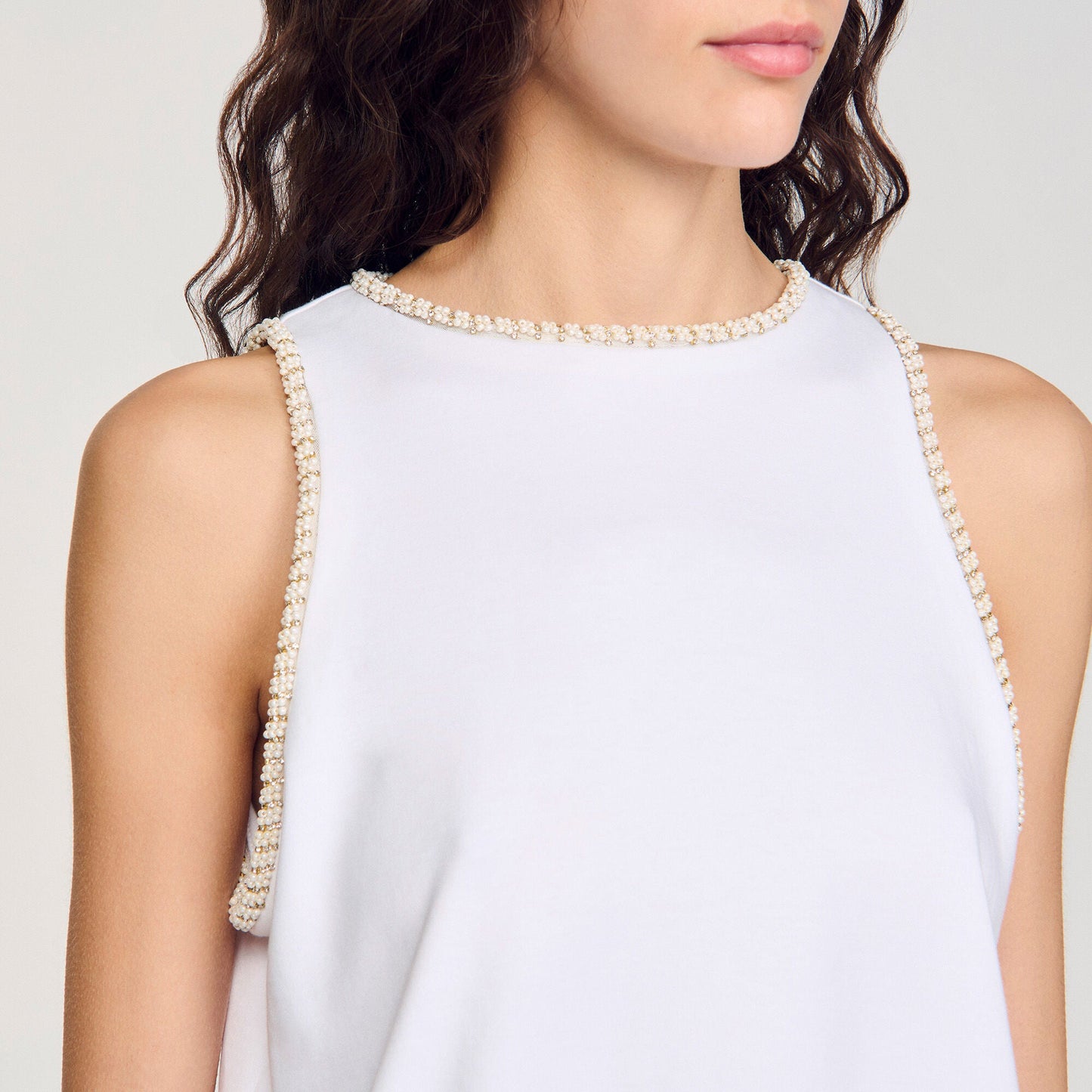 Tulum Beaded Crop Top Ecru