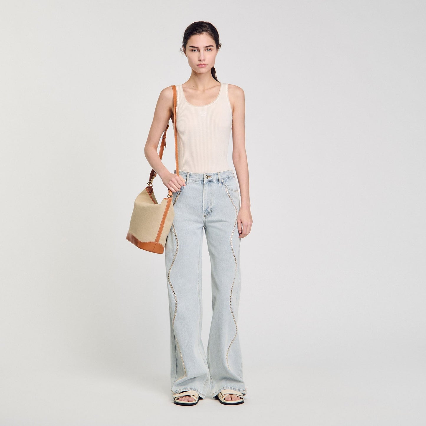 Neva Rib Knit Vest Top Ecru Ecru