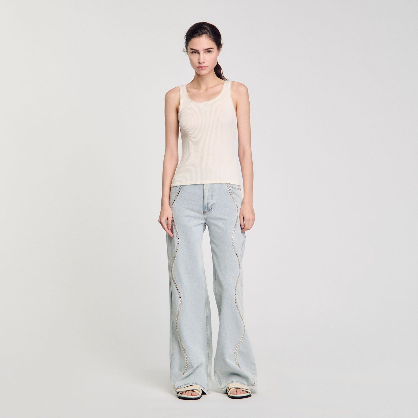 Neva Rib Knit Vest Top Ecru Ecru