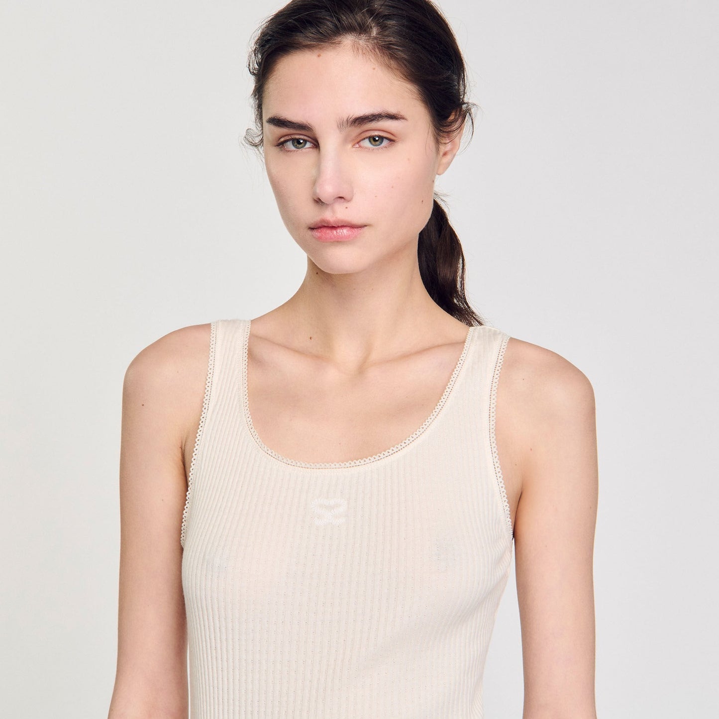 Neva Rib Knit Vest Top Ecru Ecru