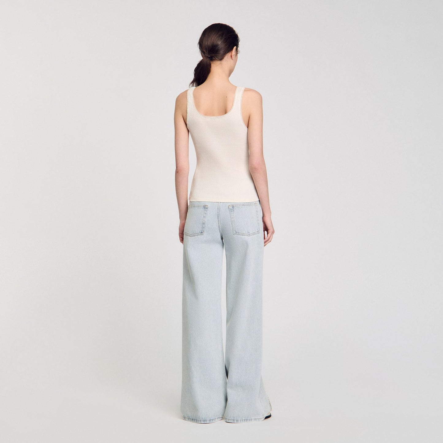 Neva Rib Knit Vest Top Ecru Ecru