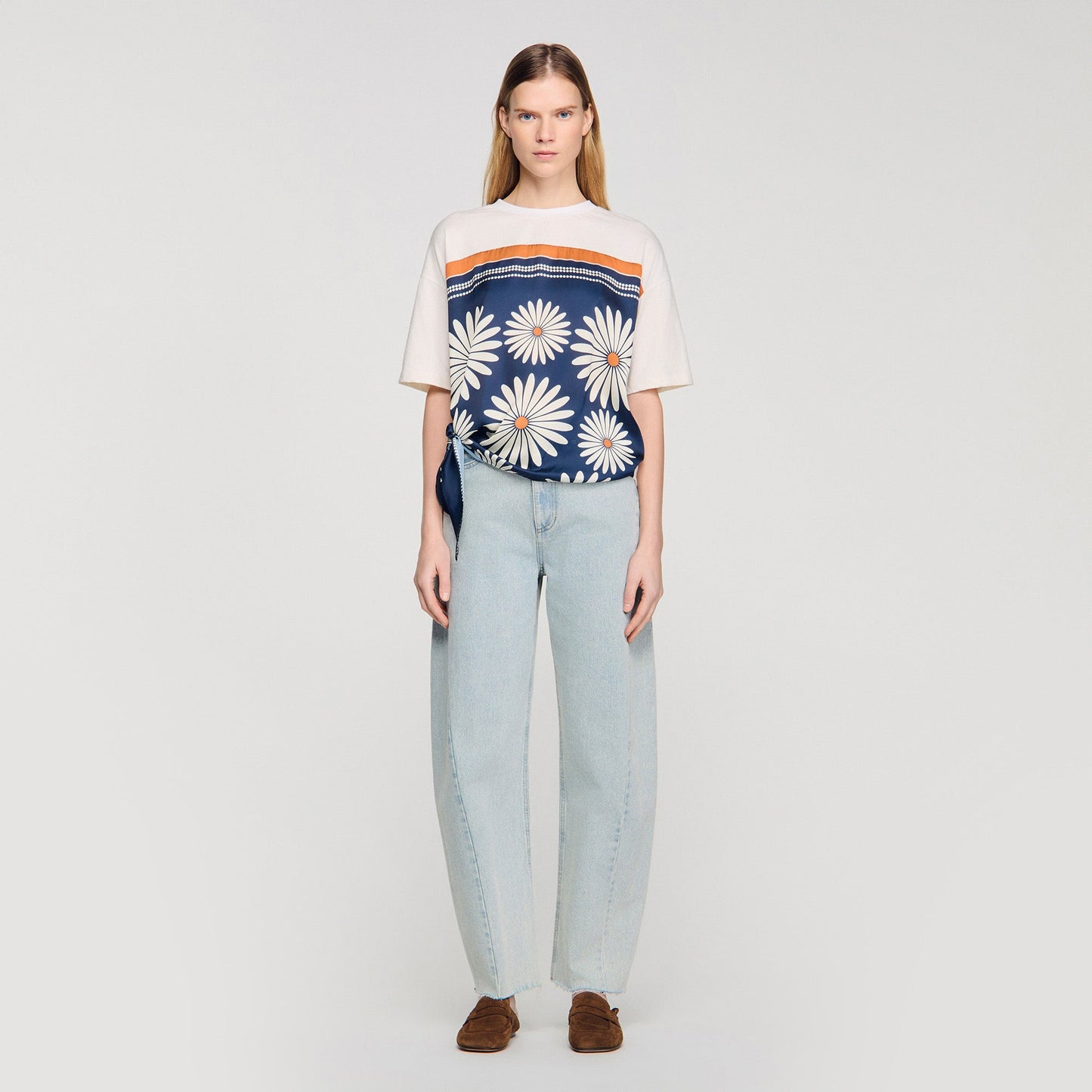 Daisy Teeshirt Scarf Print T-Shirt Deep Blue / Ocher