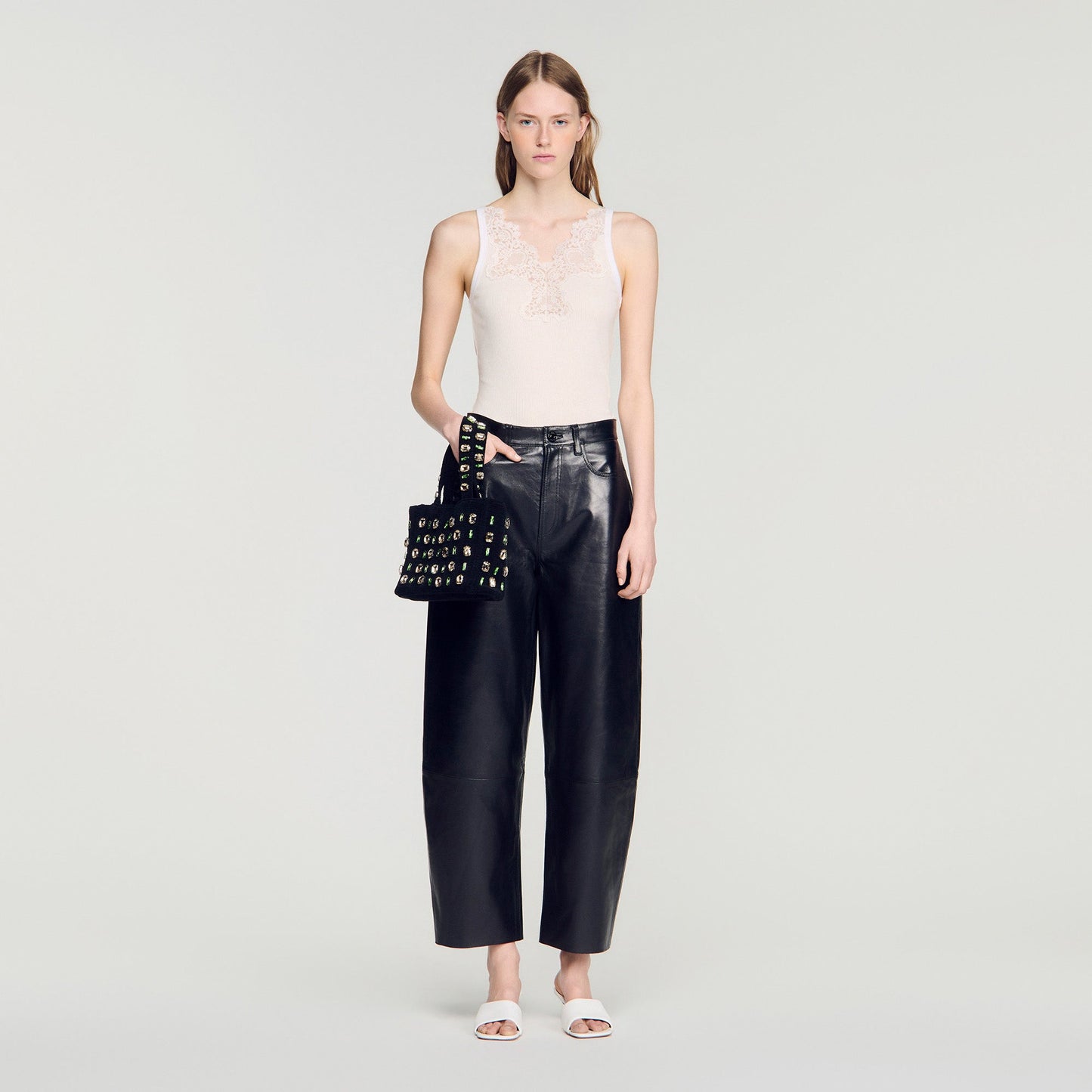 Sofie Ribbed Vest Top With Lace Ecru