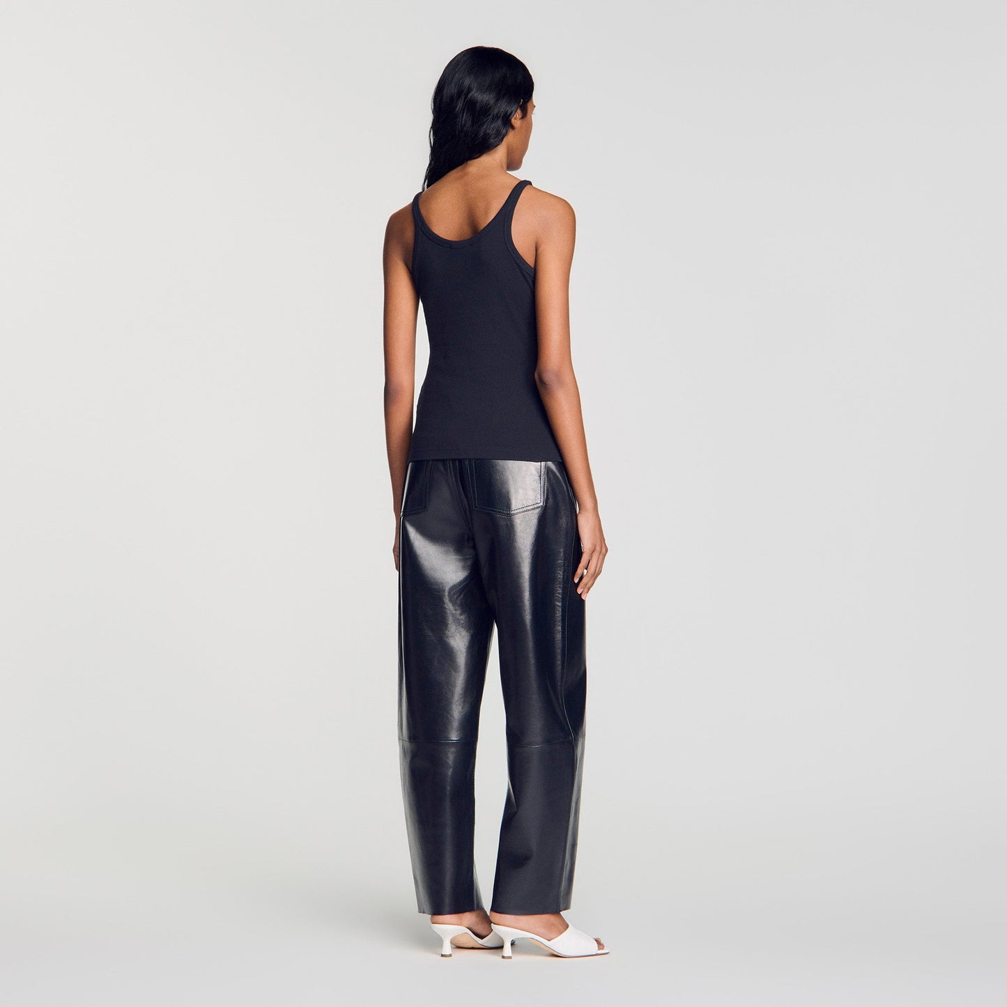 Sofie Ribbed Vest Top With Lace Black