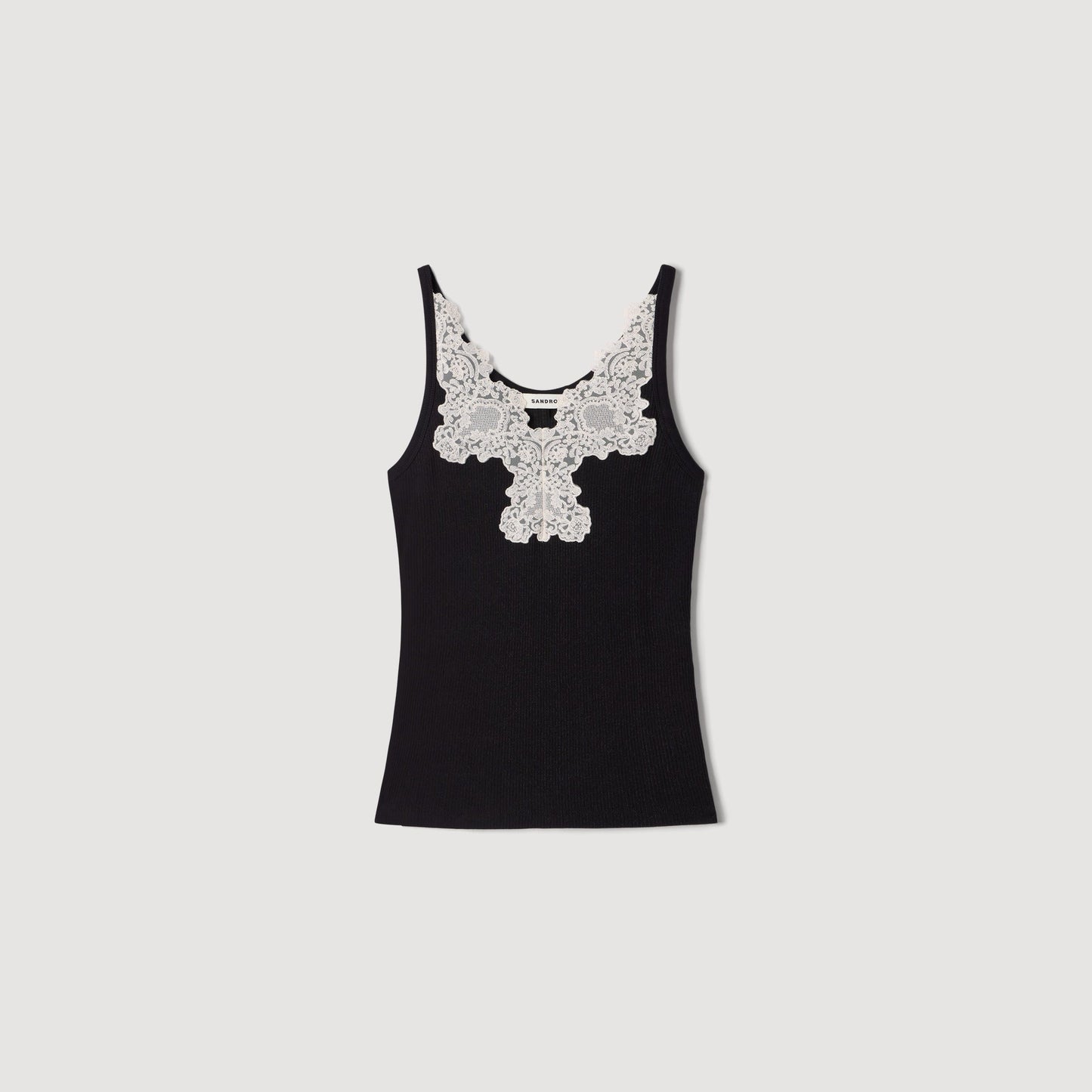 Sofie Ribbed Vest Top With Lace Black