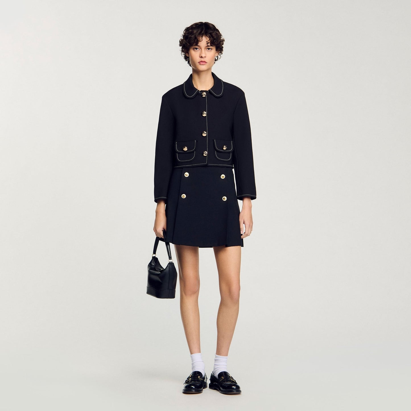 Peter Pan Collar Cropped Jacket Black